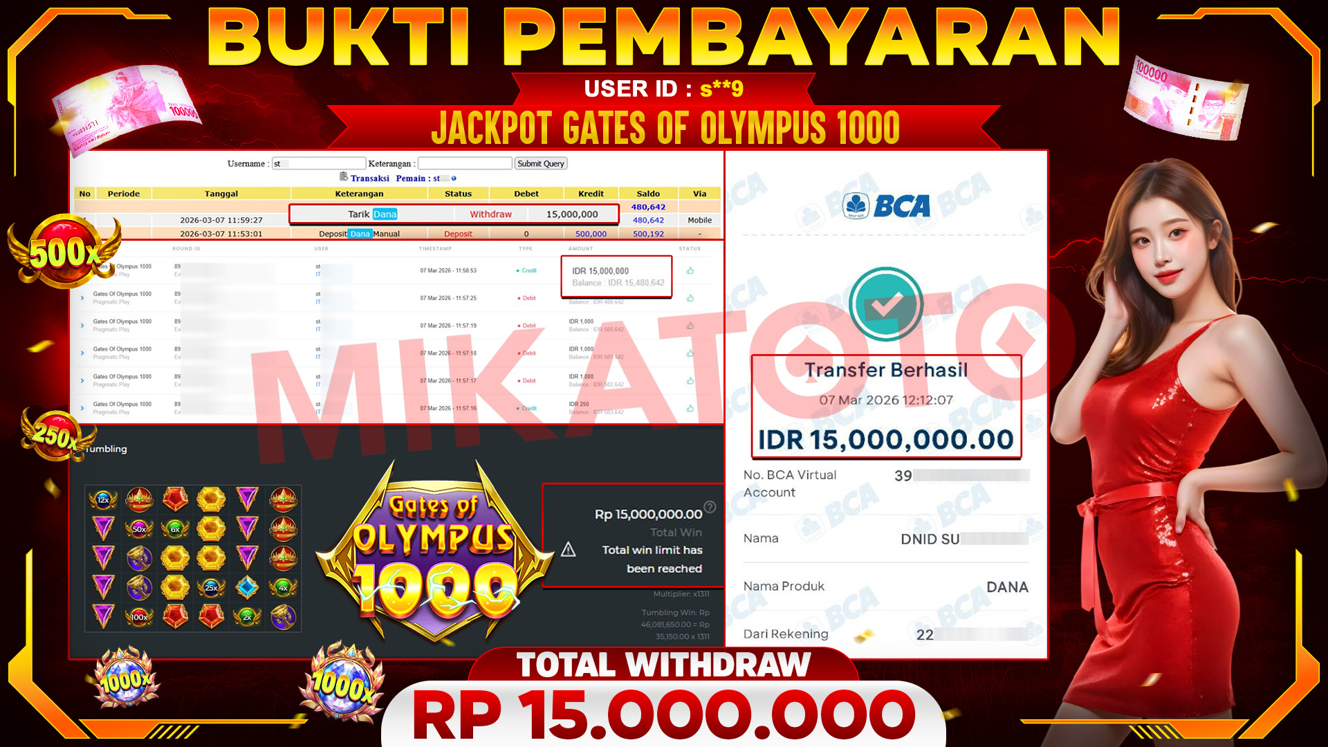 🏆 SELAMAT KEPADA PEMENANG JACKPOT DI Gates Of Olympus 1000  - Pragmatic Play 15,000.000🏆
