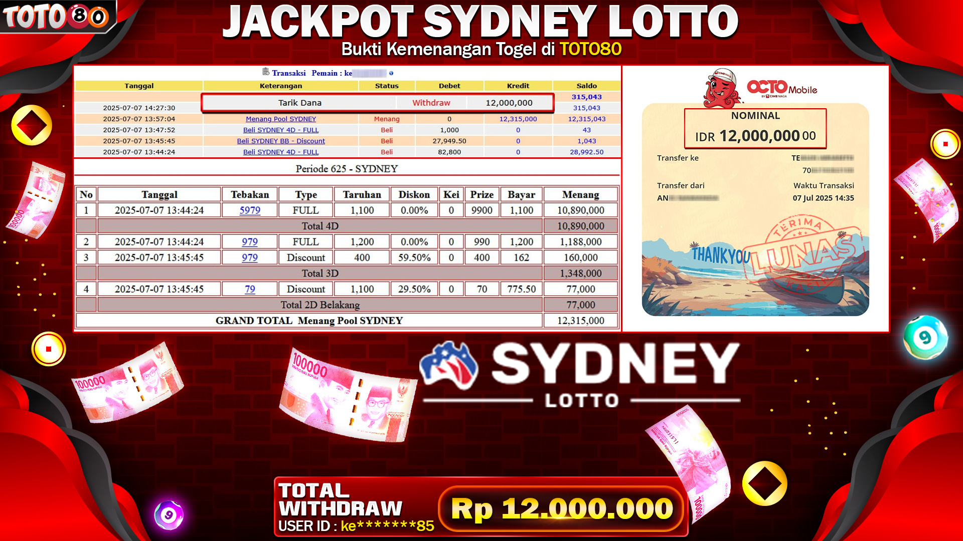 🎉 TOTO80 – JACKPOT TOGEL SYDNEY LOTTO RP.12,000,000,- TELAH DIBAYARKAN! 🎉