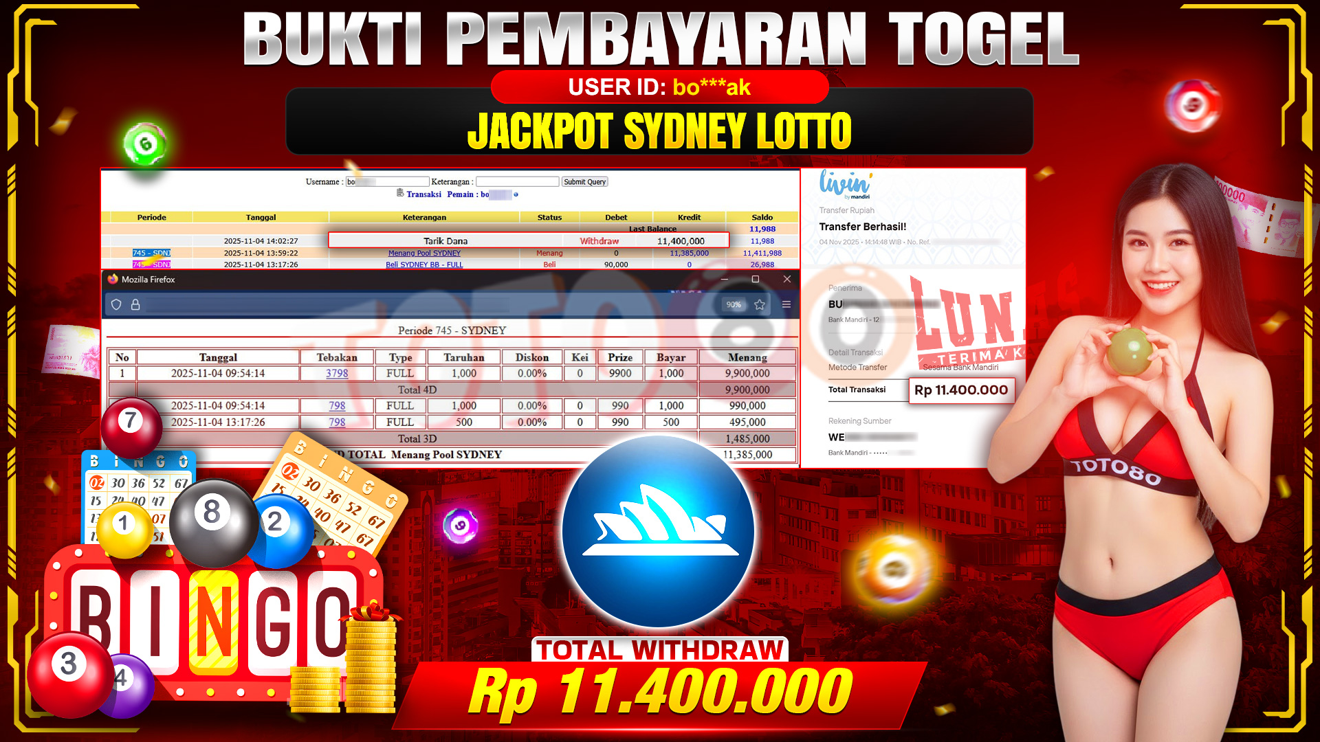 🎉 TOTO80 – JACKPOT TOGEL SYDNEY LOTTO RP.11.400.000,- TELAH DIBAYARKAN! 🎉