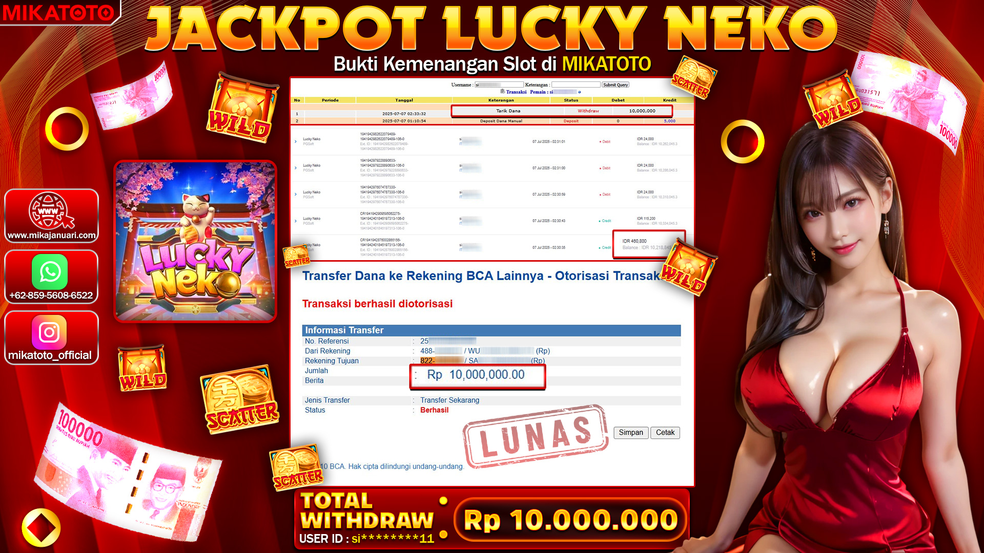 🏆 SELAMAT KEPADA PEMENANG JACKPOT DI Lucky Neko 10,000,000🏆
