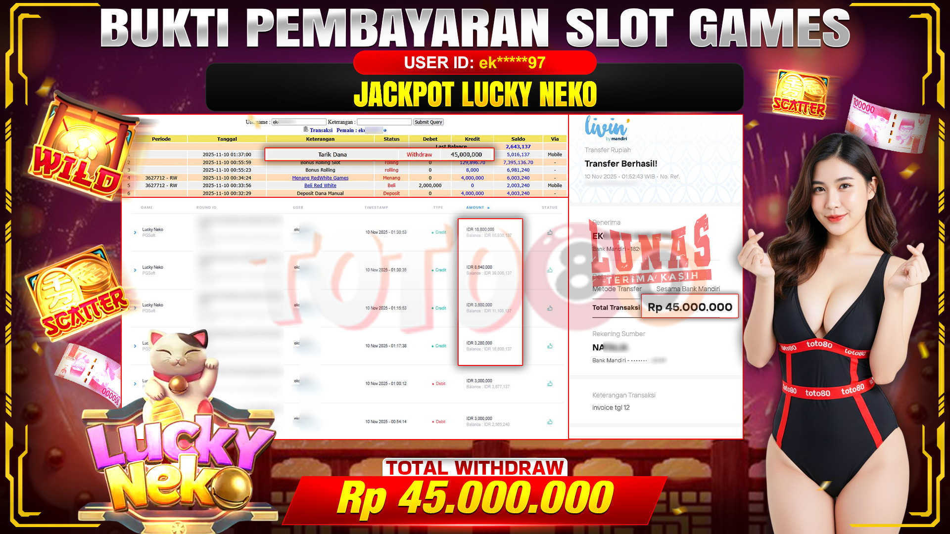 🎉 TOTO80 – JACKPOT SLOT LUCKY NEKO RP.45.000.000,- TELAH DIBAYARKAN! 🎉
