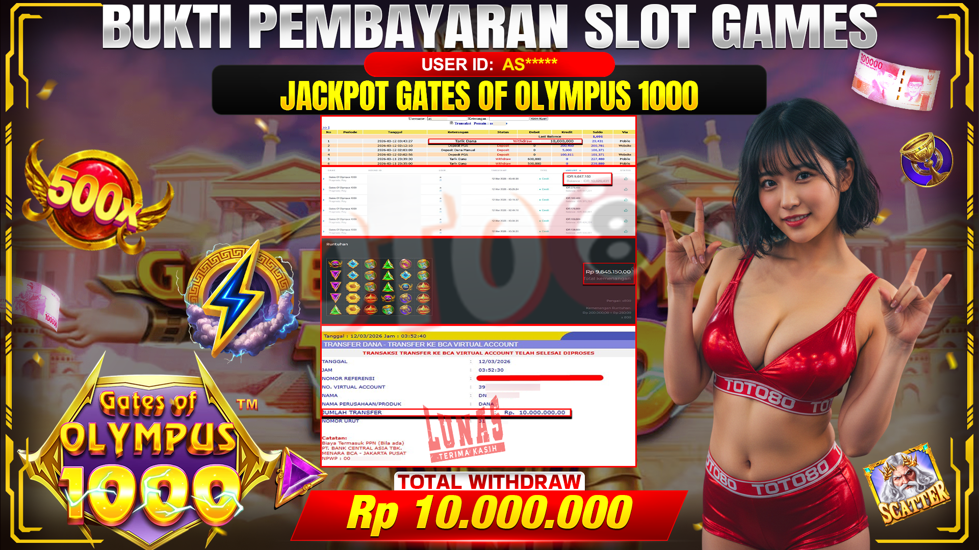 🎉💰 TOTO80 – JACKPOT SLOT GATES OF OLIMPUS 1000 RP. 10,000,000,- TELAH DIBAYARKAN! 🎉💰