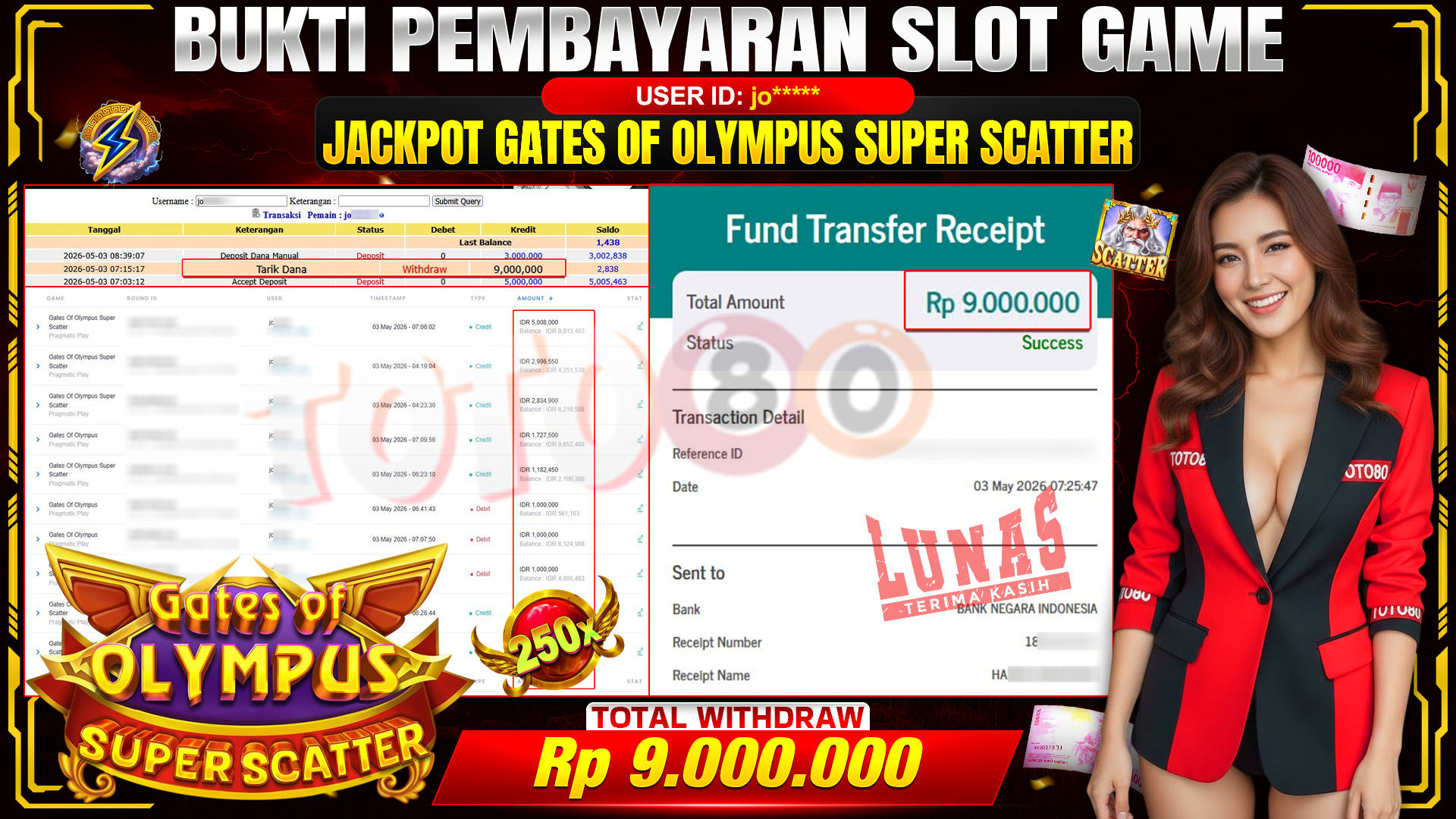 💰🎉 TOTO80 – JACKPOT SLOT GATES OF OLYMPUS SUPER SCATTER RP. 9,000,000,- TELAH DIBAYARKAN!💰🎉