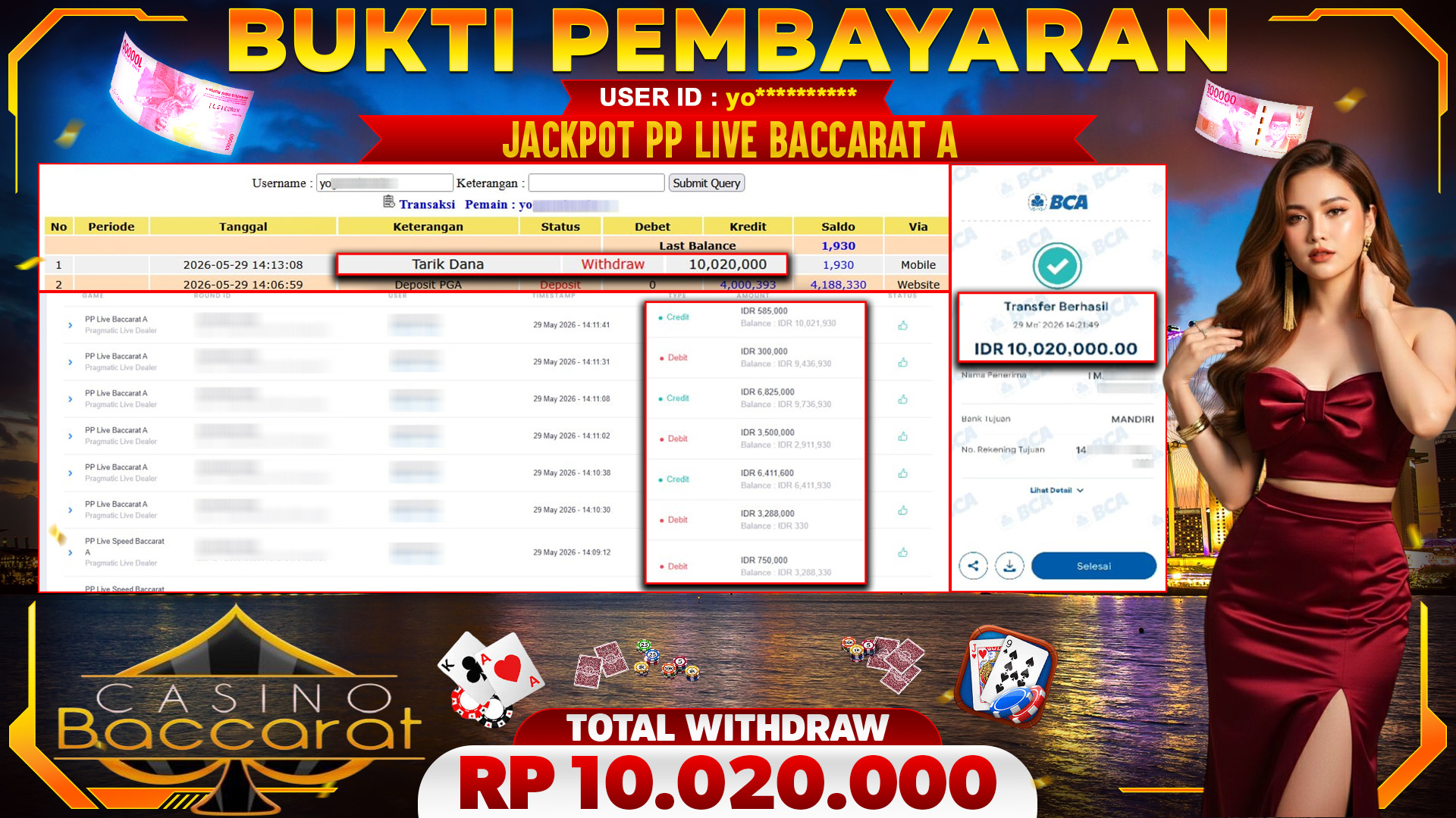 🏆 SELAMAT KEPADA PEMENANG JACKPOT DI PP Live Baccarat A - Pragmatic Live Dealer 10,020,000🏆