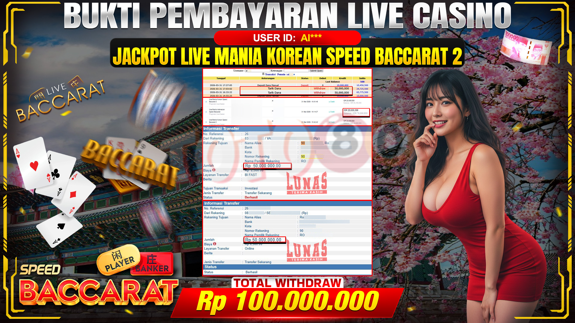 💰🎉 TOTO80 – JACKPOT LIVE MANIA KOREAN SPEED BACCARAT 2 RP. 100,000,000,- TELAH DIBAYARKAN!💰🎉