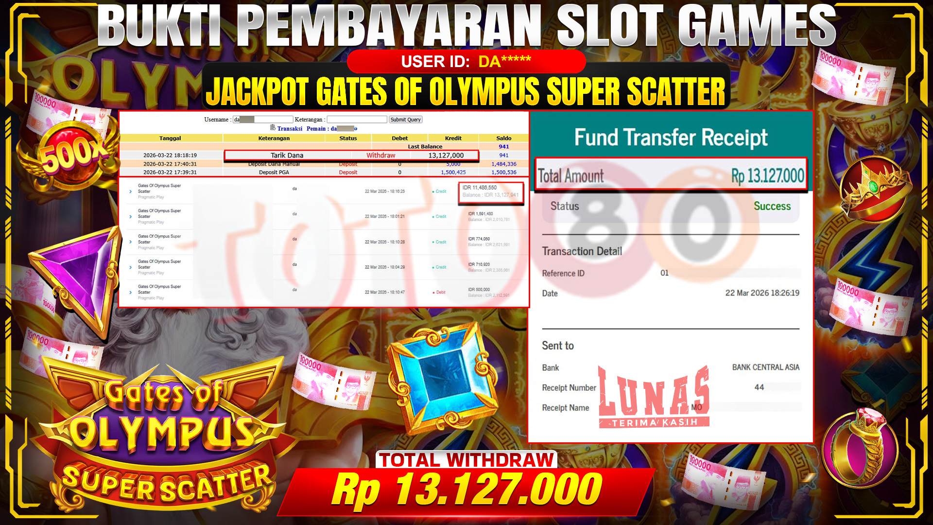 💰🎉 TOTO80 – JACKPOT SLOT GATES OF OLYMPUS SUPER SCATTER RP. 13,127,000,- TELAH DIBAYARKAN!💰🎉
