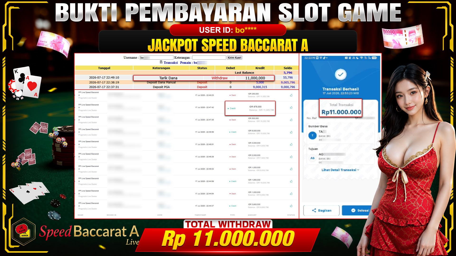 💰🎉 TOTO80 – JACKPOT PP LIVE SPEED BACCARAT A RP. 11,000,000,- TELAH DIBAYARKAN!💰🎉