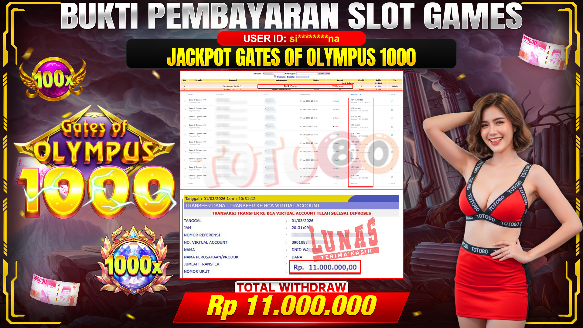 🎉 TOTO80 – JACKPOT SLOT GATES OF OLYMPUS 1000 . 11,000,000,- TELAH DIBAYARKAN! 🎉