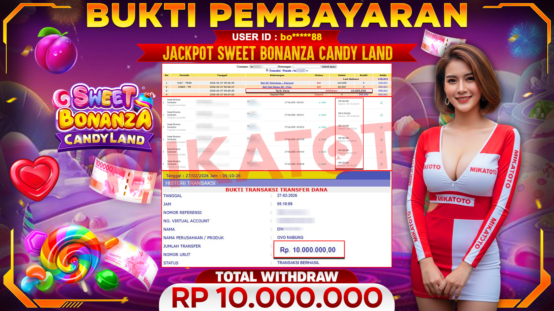 🏆 SELAMAT KEPADA PEMENANG JACKPOT DI Sweet Bonanza Candyland - Pragmatic Live Dealer 10,000,000🏆