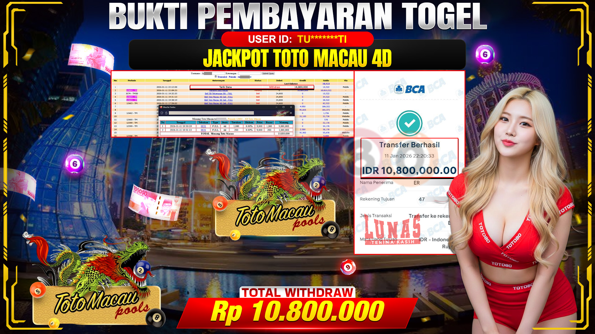 🎉 TOTO80 – JACKPOT TOGEL TOTO MACAU 4D RP. 10,800,000,- TELAH DIBAYARKAN! 🎉