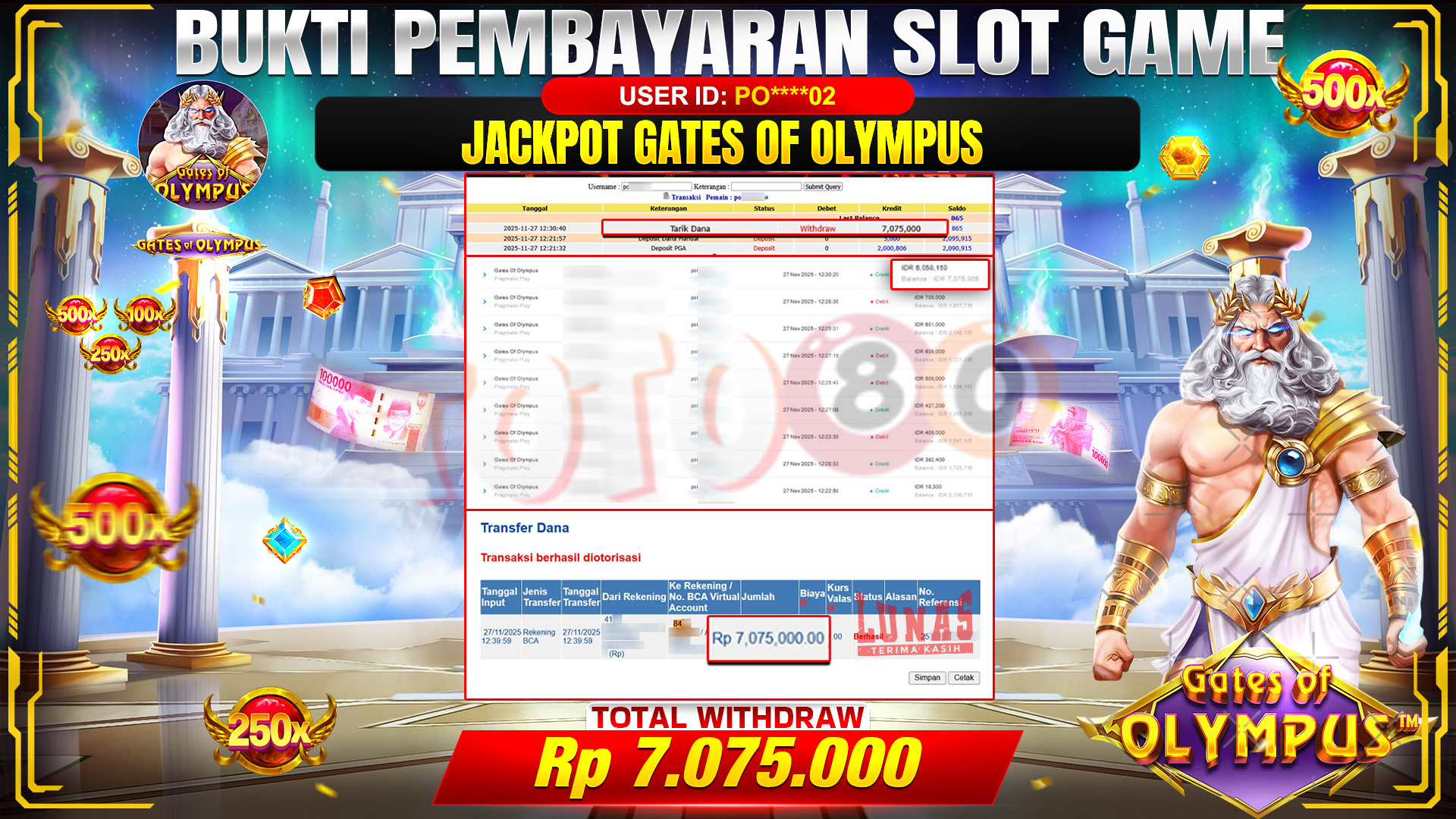 🎉 TOTO80 – JACKPOT SLOT GATES OF OLYMPUS RP.7,075,000,- TELAH DIBAYARKAN! 🎉