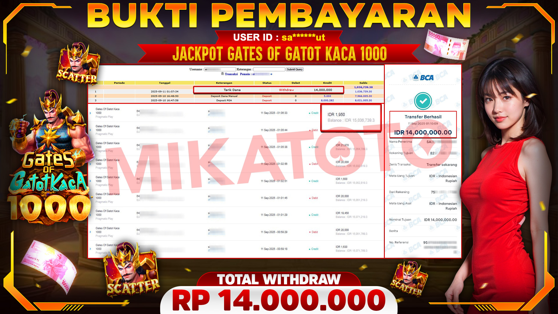 🏆 SELAMAT KEPADA PEMENANG JACKPOT DI Gates Of Gatot Kaca 1000 - Pragmatic Play 14,000,000🏆