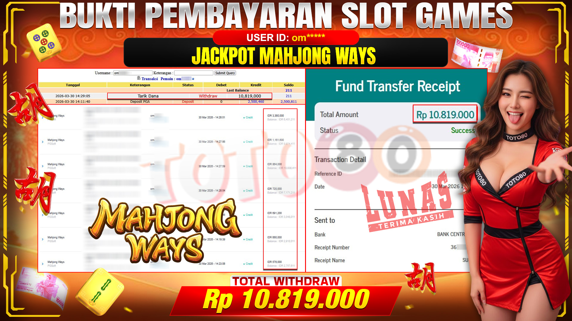 💰🎉 TOTO80 – JACKPOT SLOT MAHJONG WAYS RP. 10,819,000,- TELAH DIBAYARKAN! 💰🎉