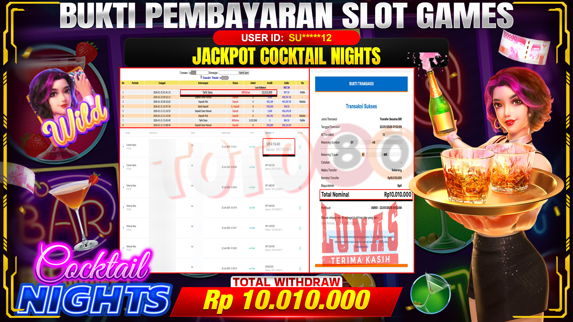 🎉 TOTO80 – JACKPOT SLOT COCKTAIL BIGHTS RP. 10,010,000,- TELAH DIBAYARKAN! 🎉