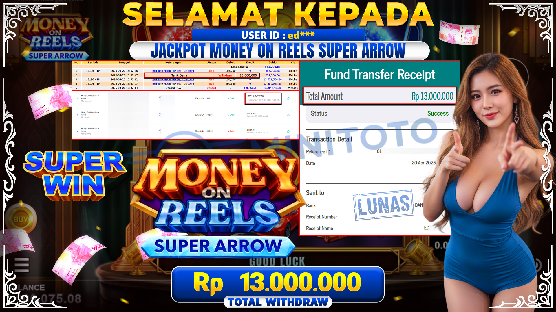 BUKTI JACPOT Money On Reels Super Arrow - Microgaming
