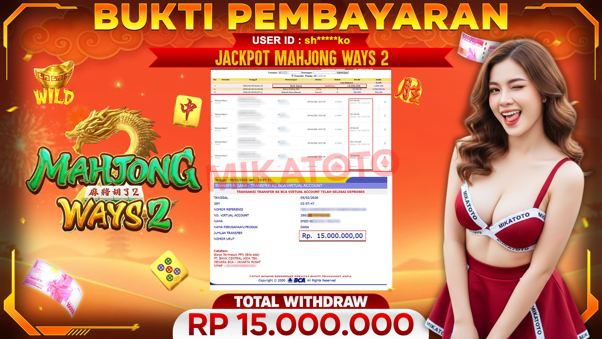 🏆 SELAMAT KEPADA PEMENANG JACKPOT DI Mahjong Ways 2 - PGSoft 15,000,000🏆