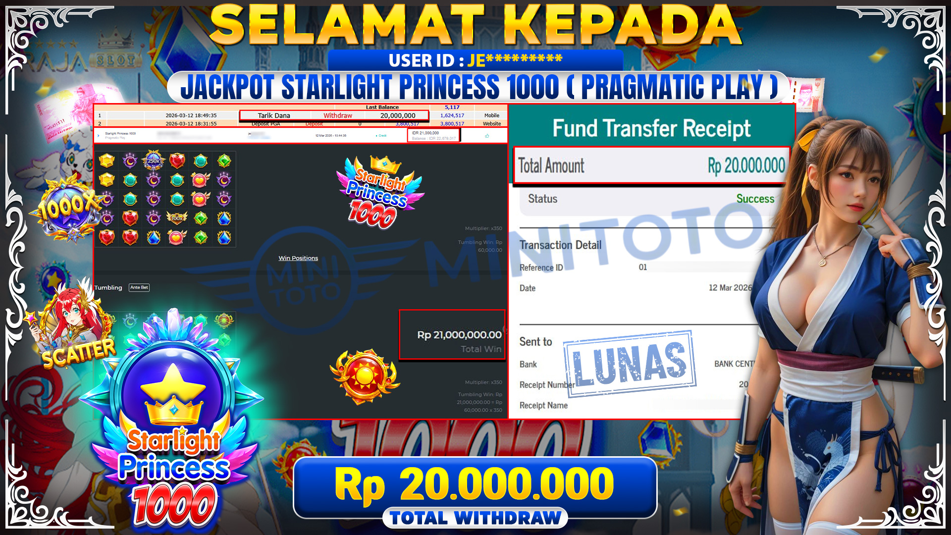 BUKTI JACPOT Starlight Princess 1000 - Pragmatic Play