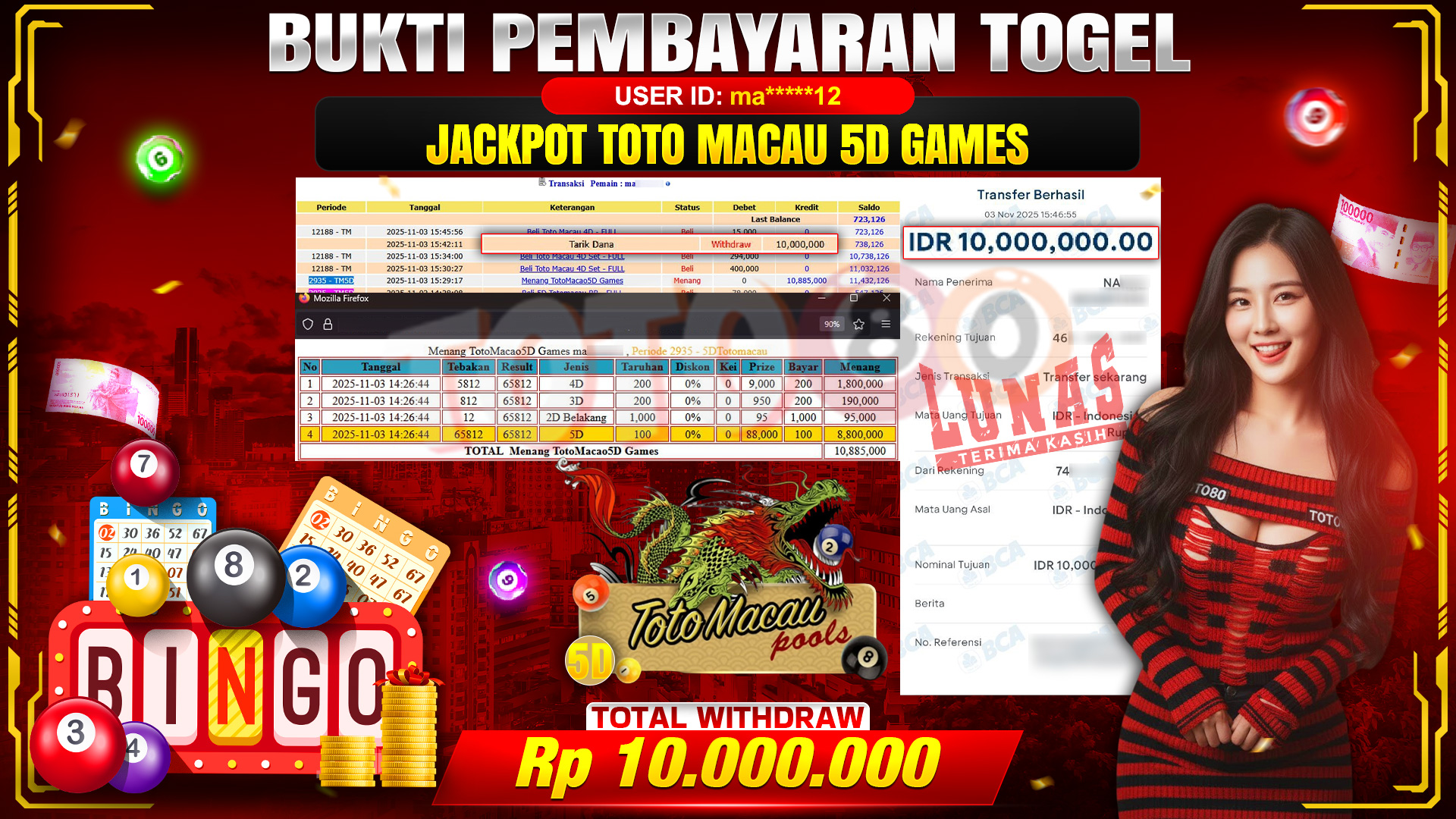 🎉 TOTO80 – JACKPOT TOTO MACAU 5D GAMES RP.10.000.000,- TELAH DIBAYARKAN! 🎉