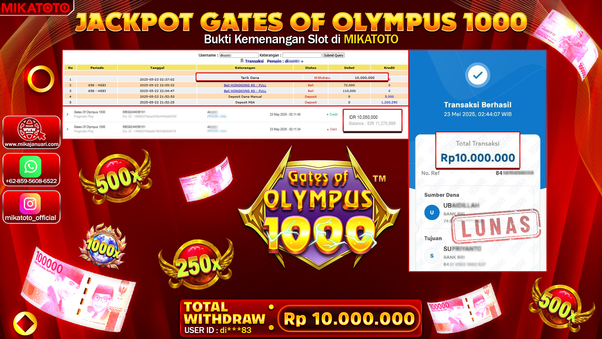 🏆 SELAMAT KEPADA PEMENANG JACKPOT DI GATES OF OLYMPUS 1000  10,000,000🏆