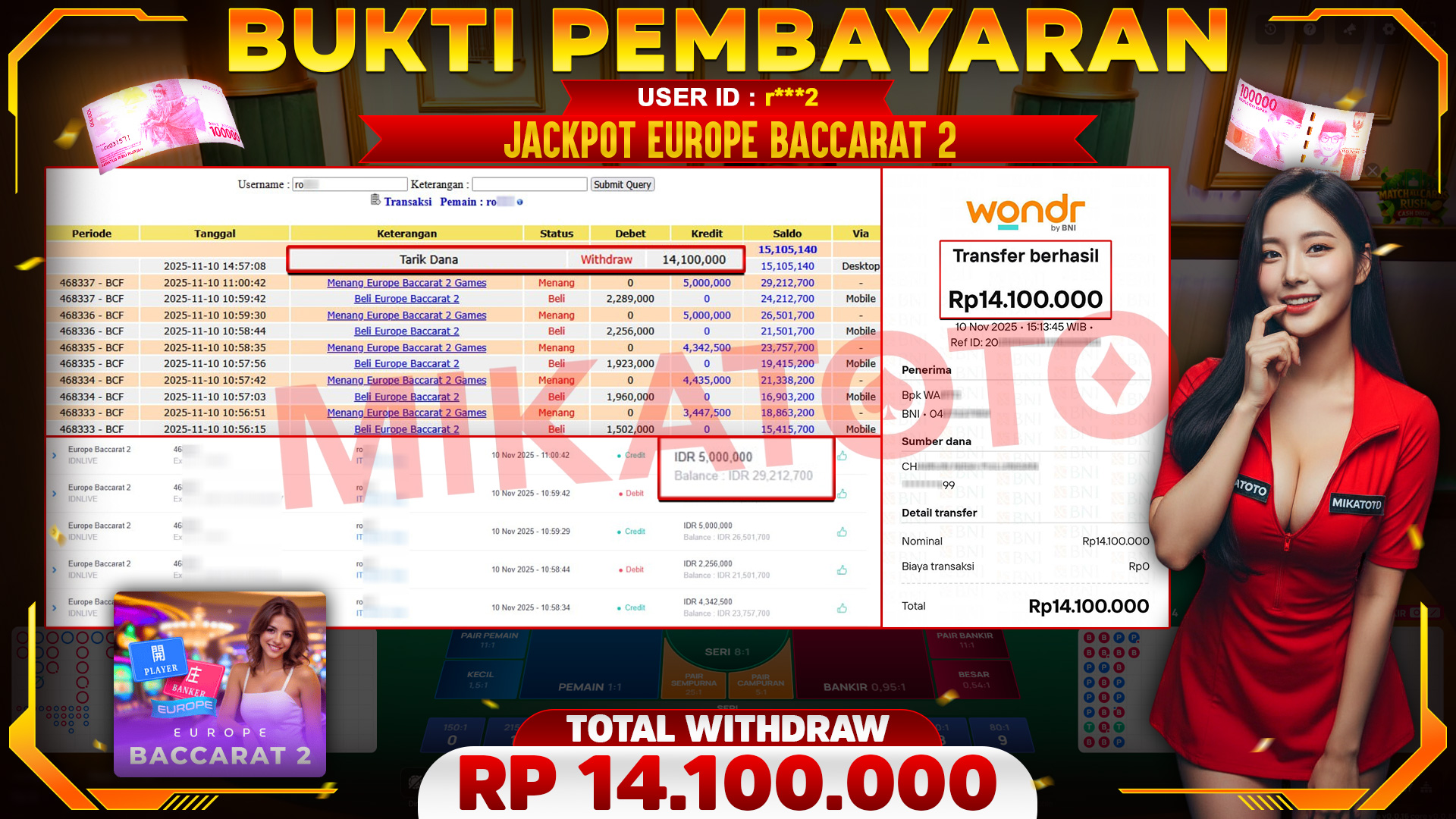 🏆 SELAMAT KEPADA PEMENANG JACKPOT DI Europe Baccarat 2 - IDNLIVE 14,100,000🏆