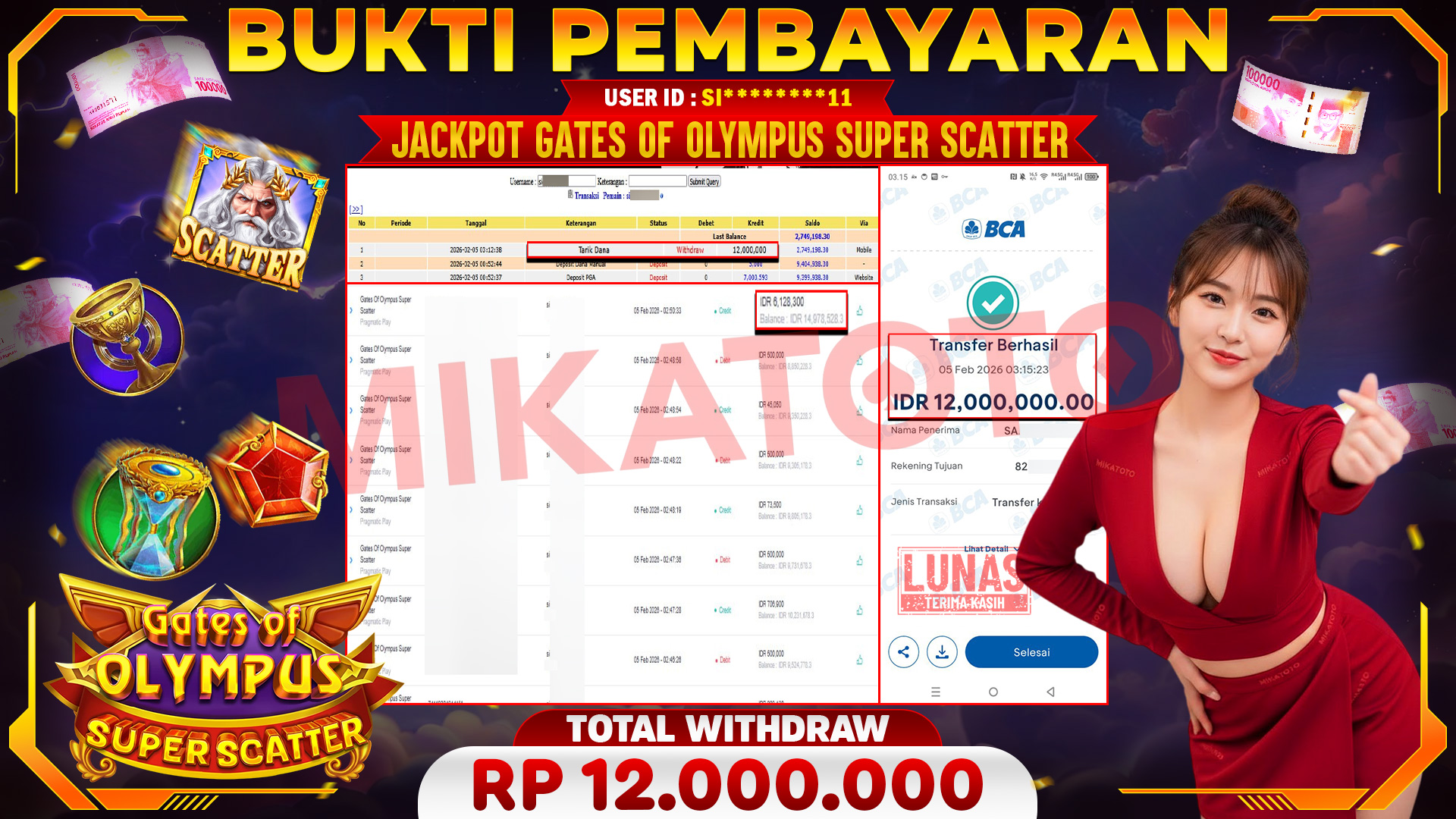 🏆 SELAMAT KEPADA PEMENANG JACKPOT DI Gates Of Olympus Super Scatter - Pragmatic Play 12,000,000🏆