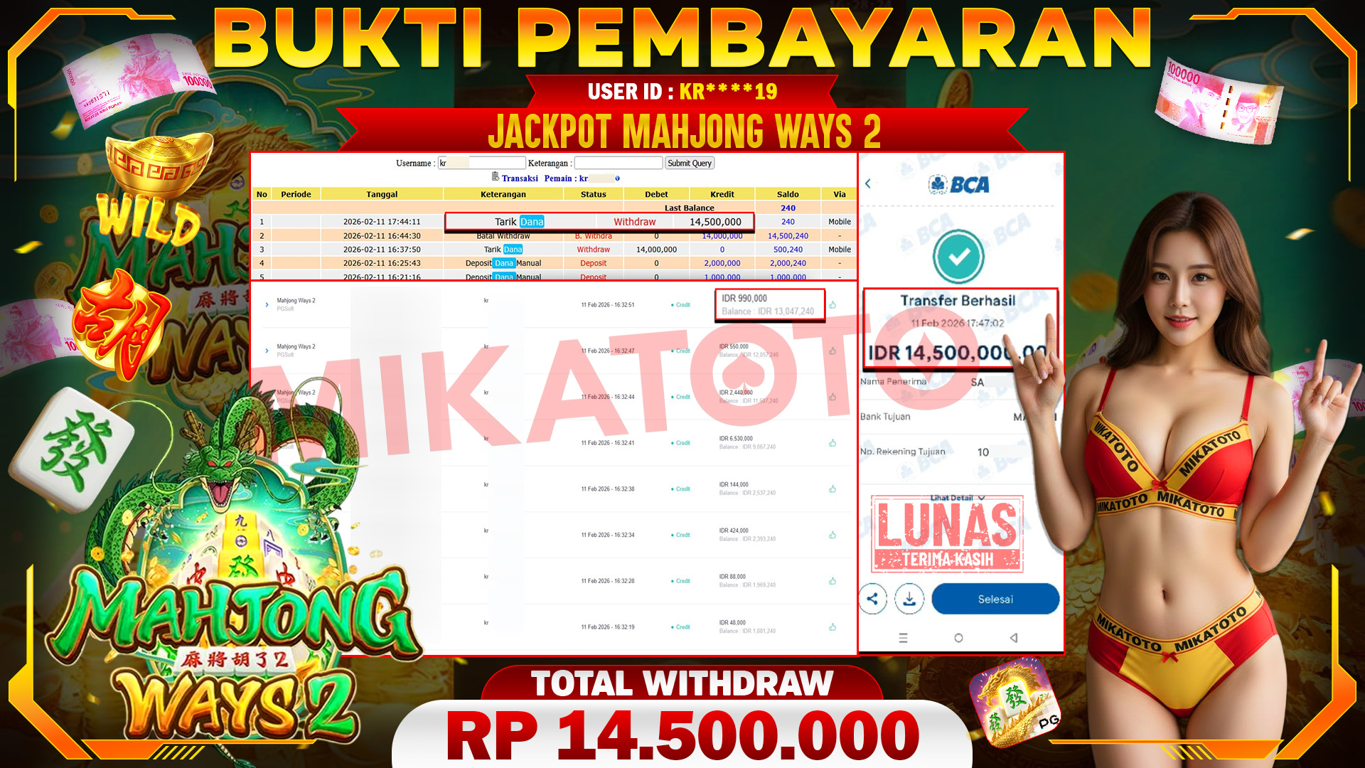 🏆 SELAMAT KEPADA PEMENANG JACKPOT DI Mahjong Ways 2 - PGSoft 14,500,000🏆