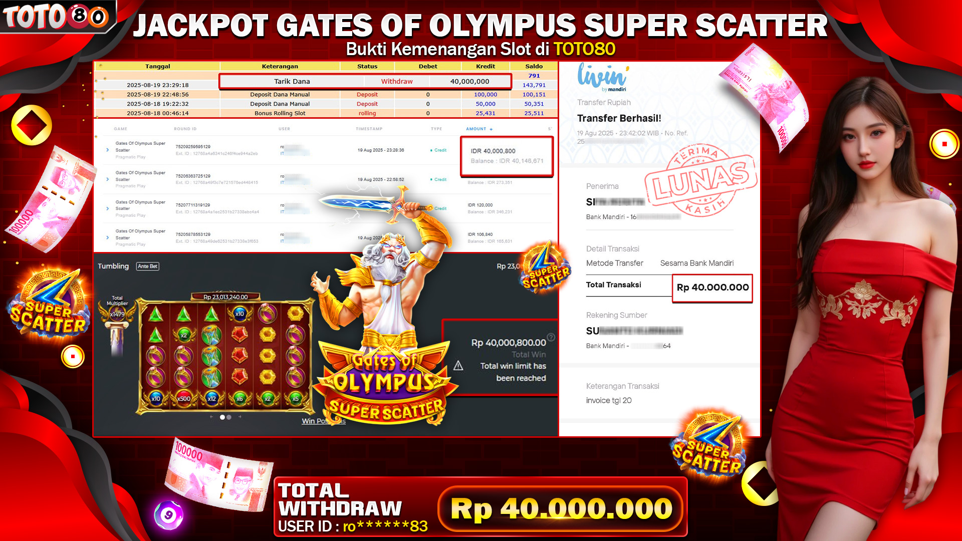 🎉 TOTO80 – JACKPOT SLOT Gates Of Olympus Super Scatter RP.40,000,000,- TELAH DIBAYARKAN!🎉