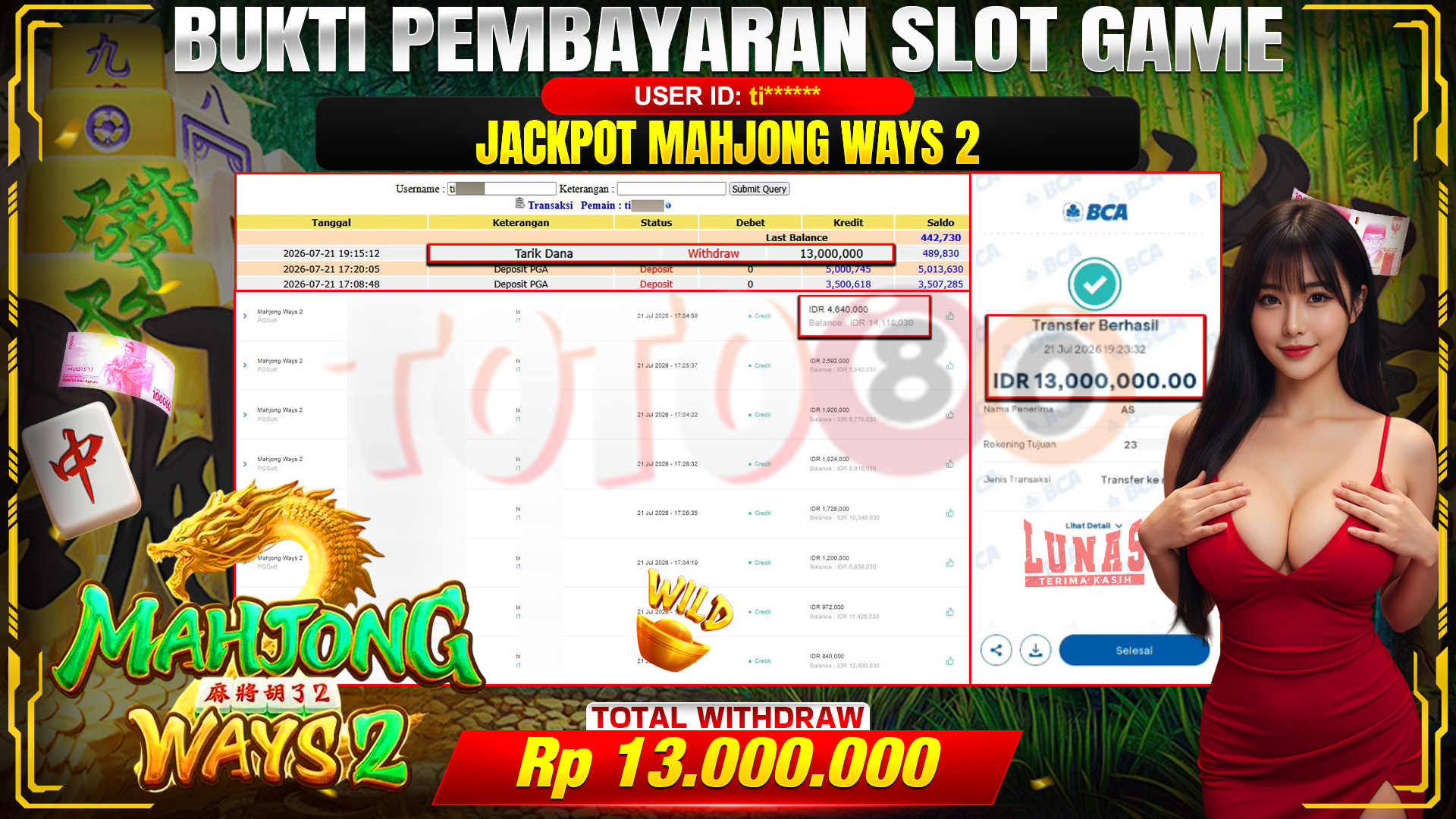 💰🎉 TOTO80 – JACKPOT SLOT MAHJONG  WAYS 2 RP. 13,000,000,-  TELAH DIBAYARKAN!💰🎉