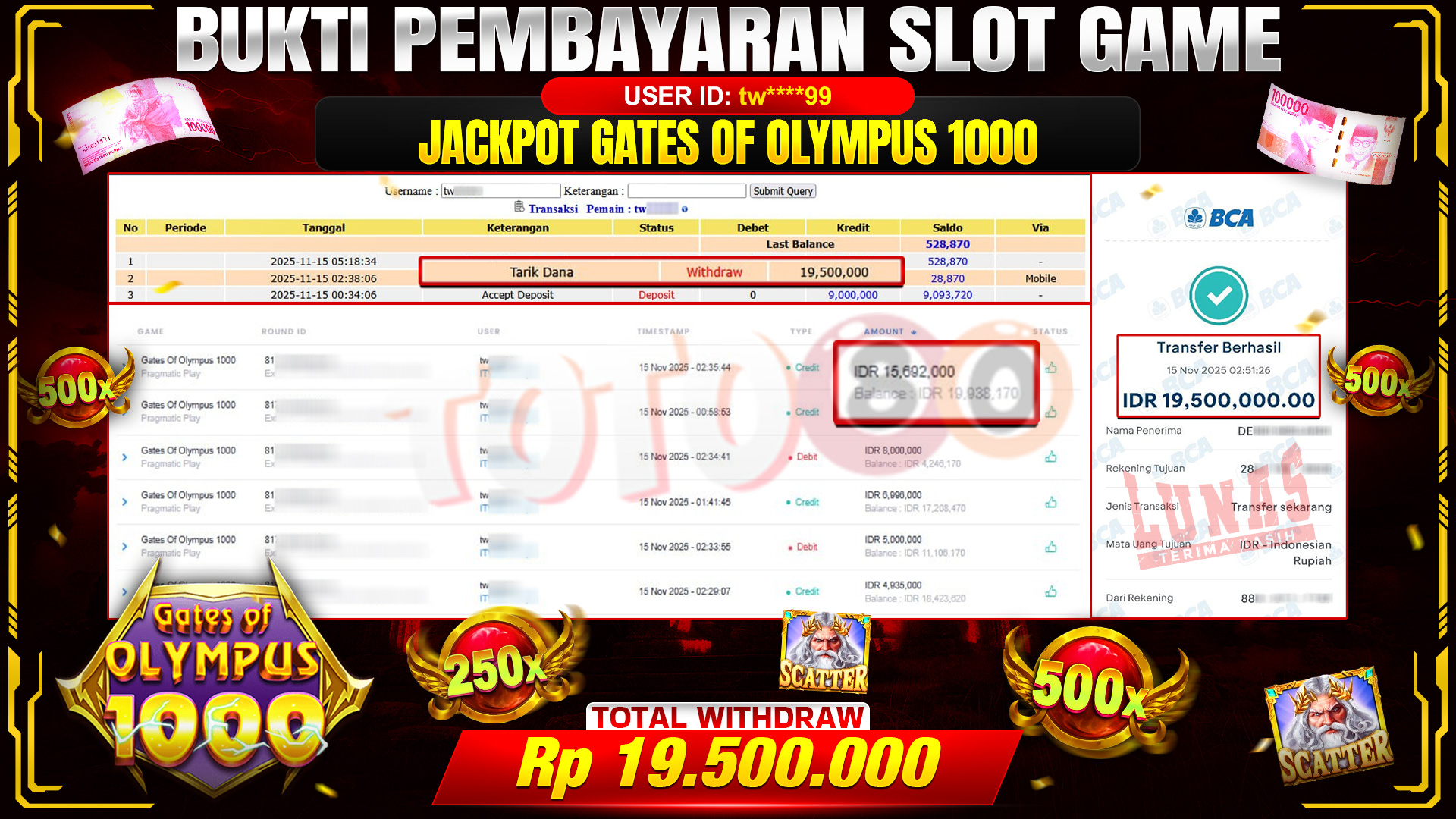 🎉 TOTO80 – JACKPOT SLOT GATES OF OLYMPUS 1000 RP.19,500,000,- TELAH DIBAYARKAN! 🎉
