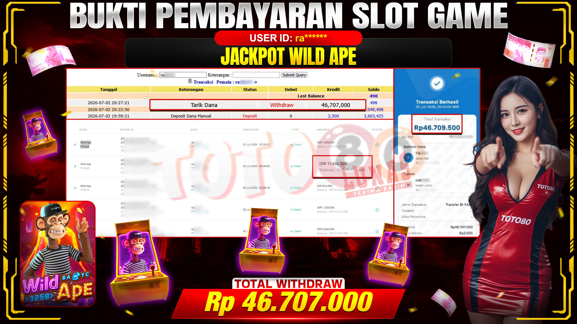 💰🎉 TOTO80 – JACKPOT SLOT WILD APE  RP. 46,707,000,- TELAH DIBAYARKAN!💰🎉