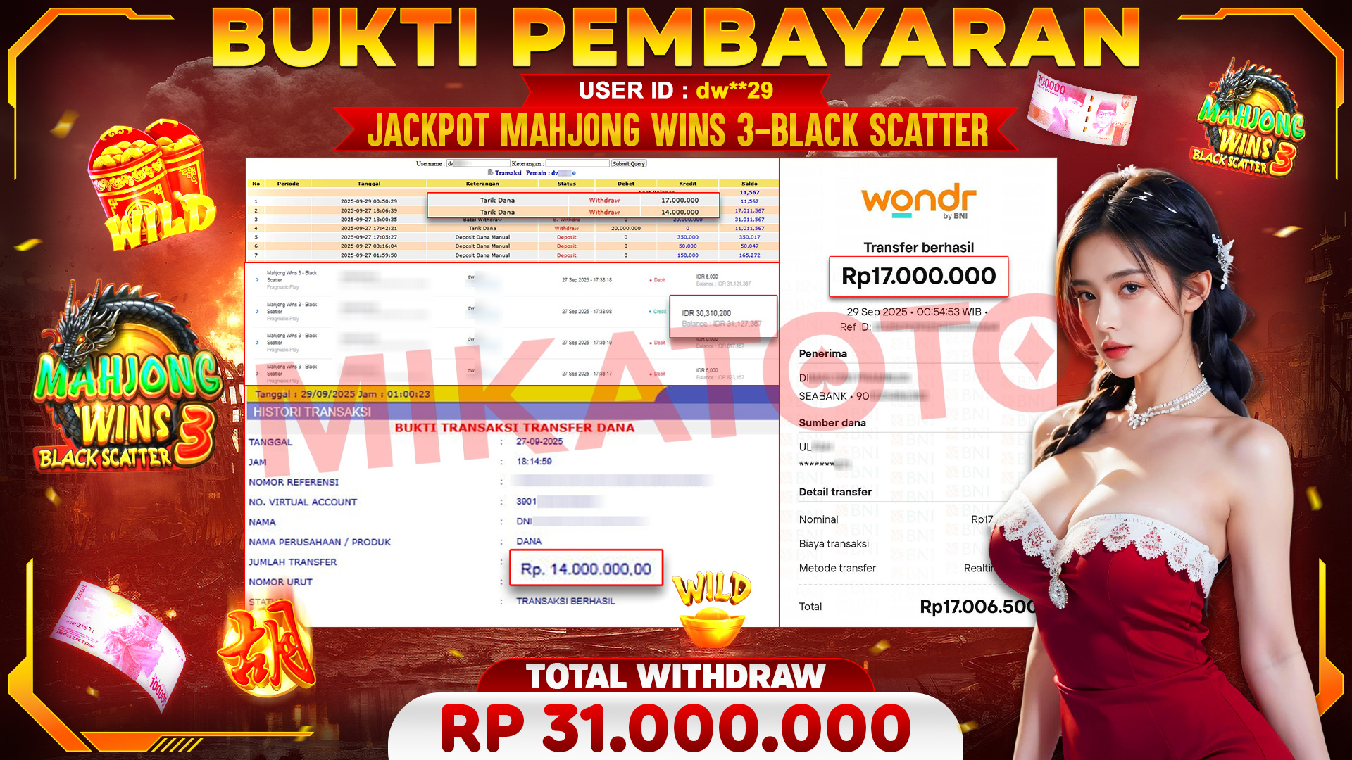 🏆 SELAMAT KEPADA PEMENANG JACKPOT DI Mahjong Wins 3 Black Scatter - Pragmatic Play 31,000,000🏆