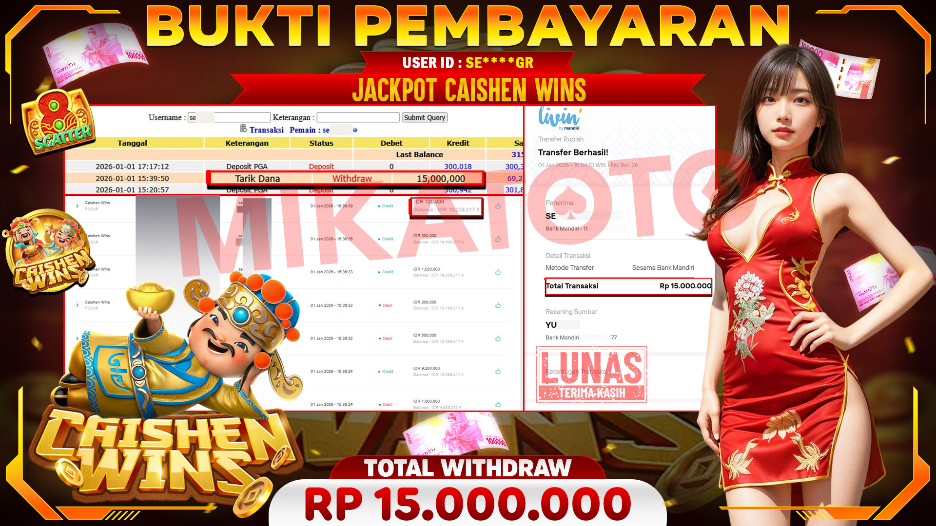 🏆 SELAMAT KEPADA PEMENANG JACKPOT DI Caishen Wins - Pragmatic Play 15,000,000🏆