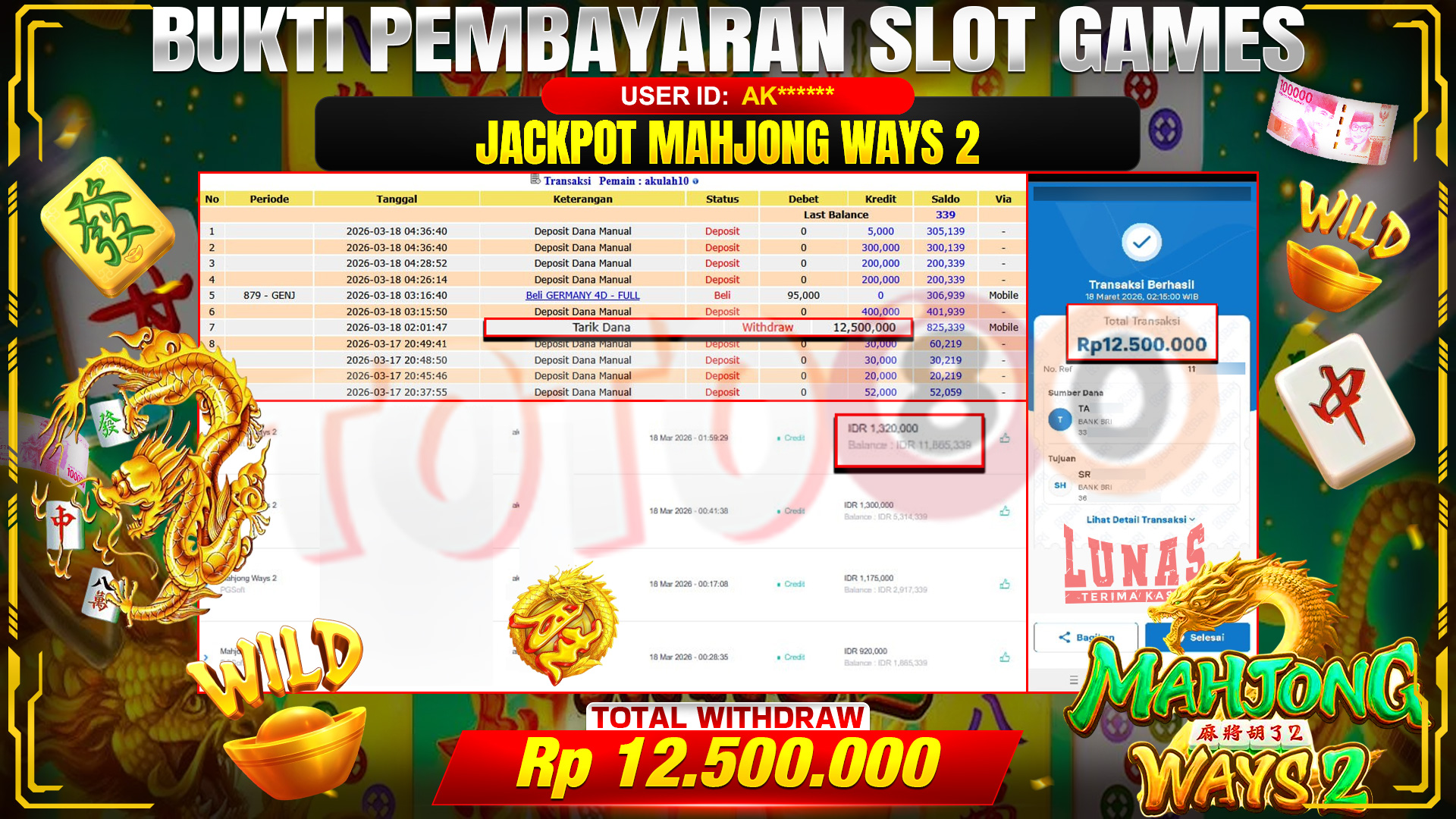 💰🎉TOTO80 – JACKPOT SLOT MAHJONG WAYS 2  RP. 12,500,000,- TELAH DIBAYARKAN! 💰🎉