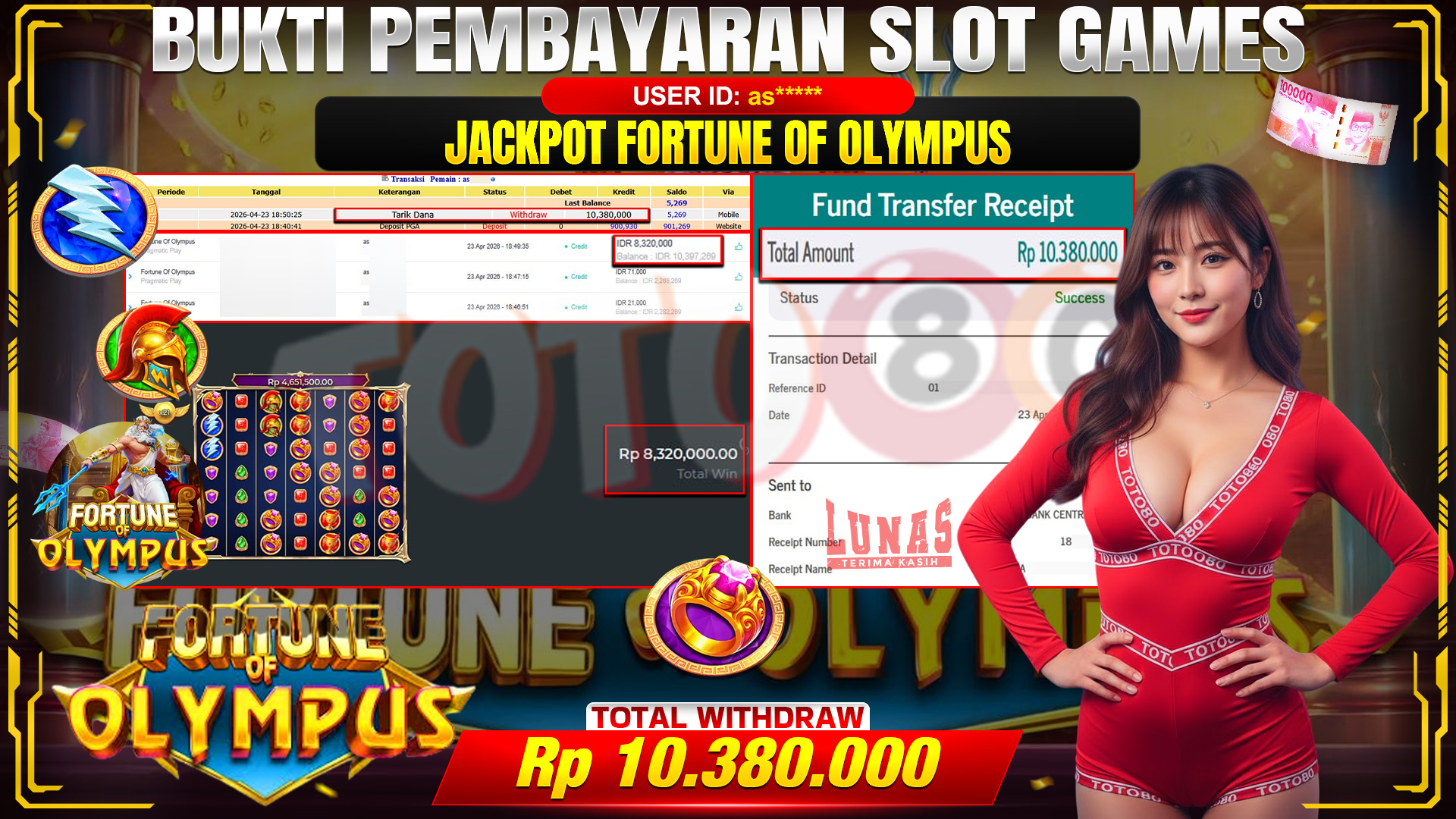 💰🎉TOTO80 – JACKPOT SLOT FORTUNE OF OLYMPUS  RP.10,380,000,- TELAH DIBAYARKAN! 💰🎉