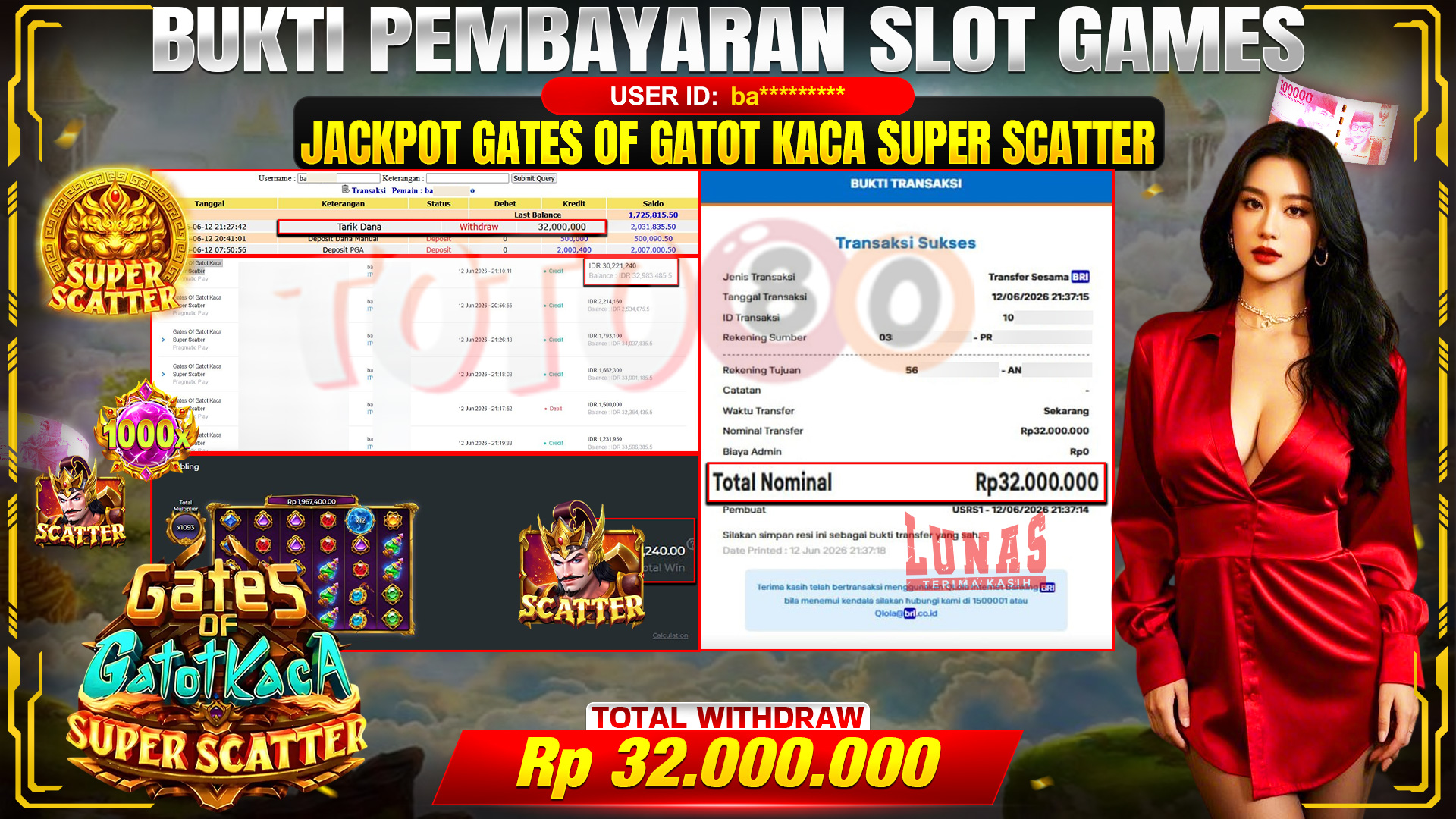 💰🎉 TOTO80 – JACKPOT SLOT GATES OF GATOT KACA SUPER SCATTER RP. 32.000.000,- TELAH DIBAYARKAN! 💰🎉