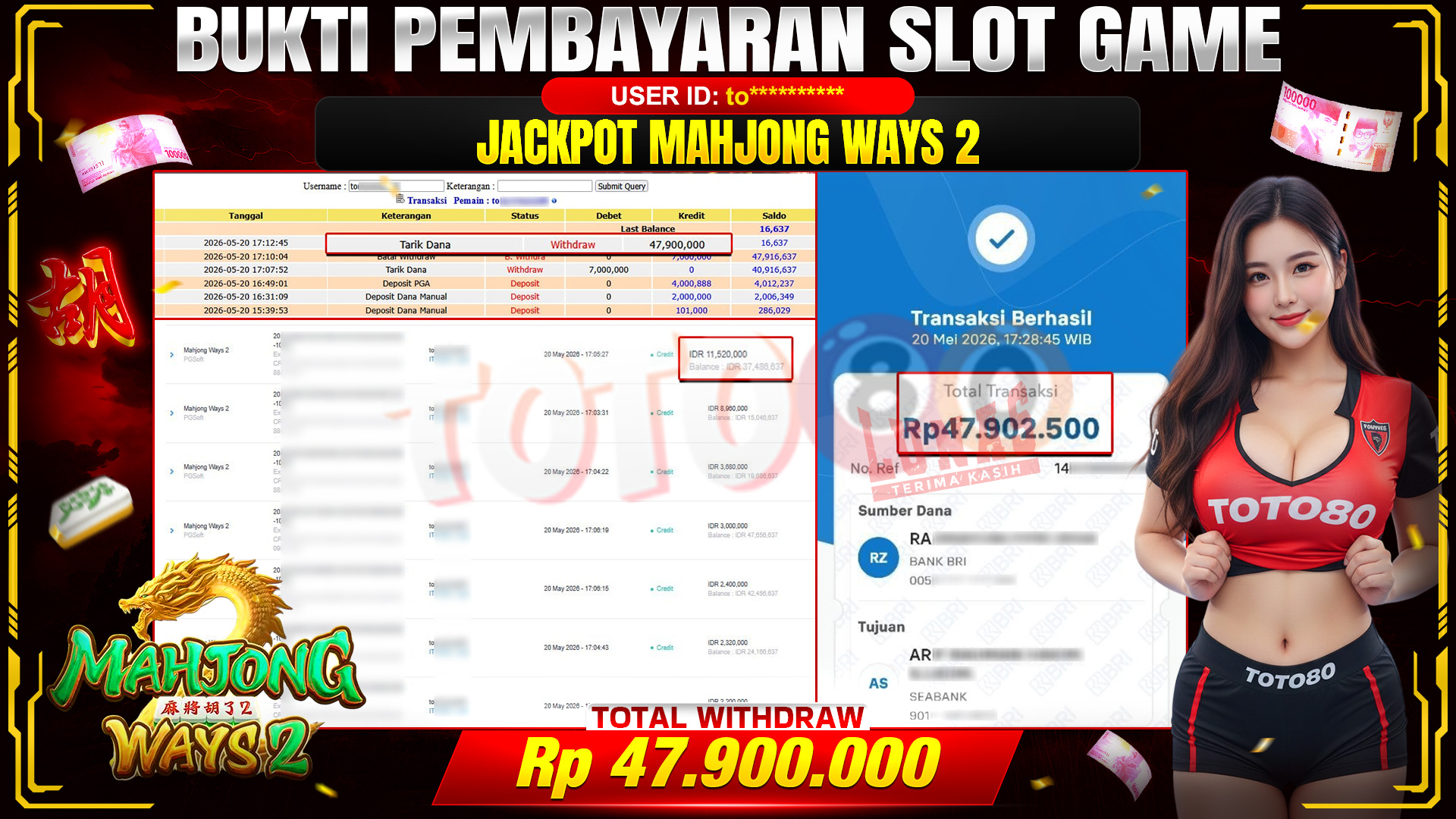 💰🎉 TOTO80 – JACKPOT SLOT MAHJONG WAYS 2 RP. 47,900,000,- TELAH DIBAYARKAN!💰🎉