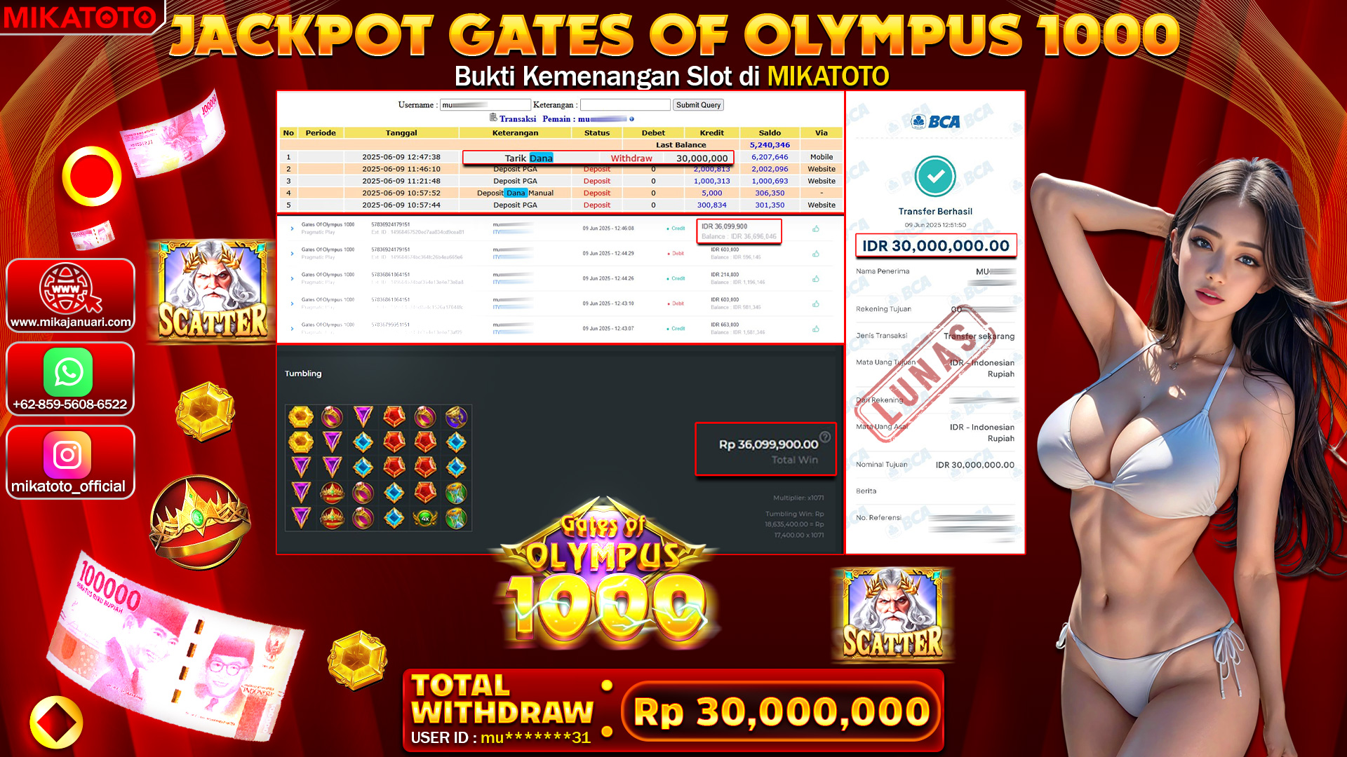 🏆 SELAMAT KEPADA PEMENANG JACKPOT DIGATES OF OLYMPUS 1000 30,000,000🏆