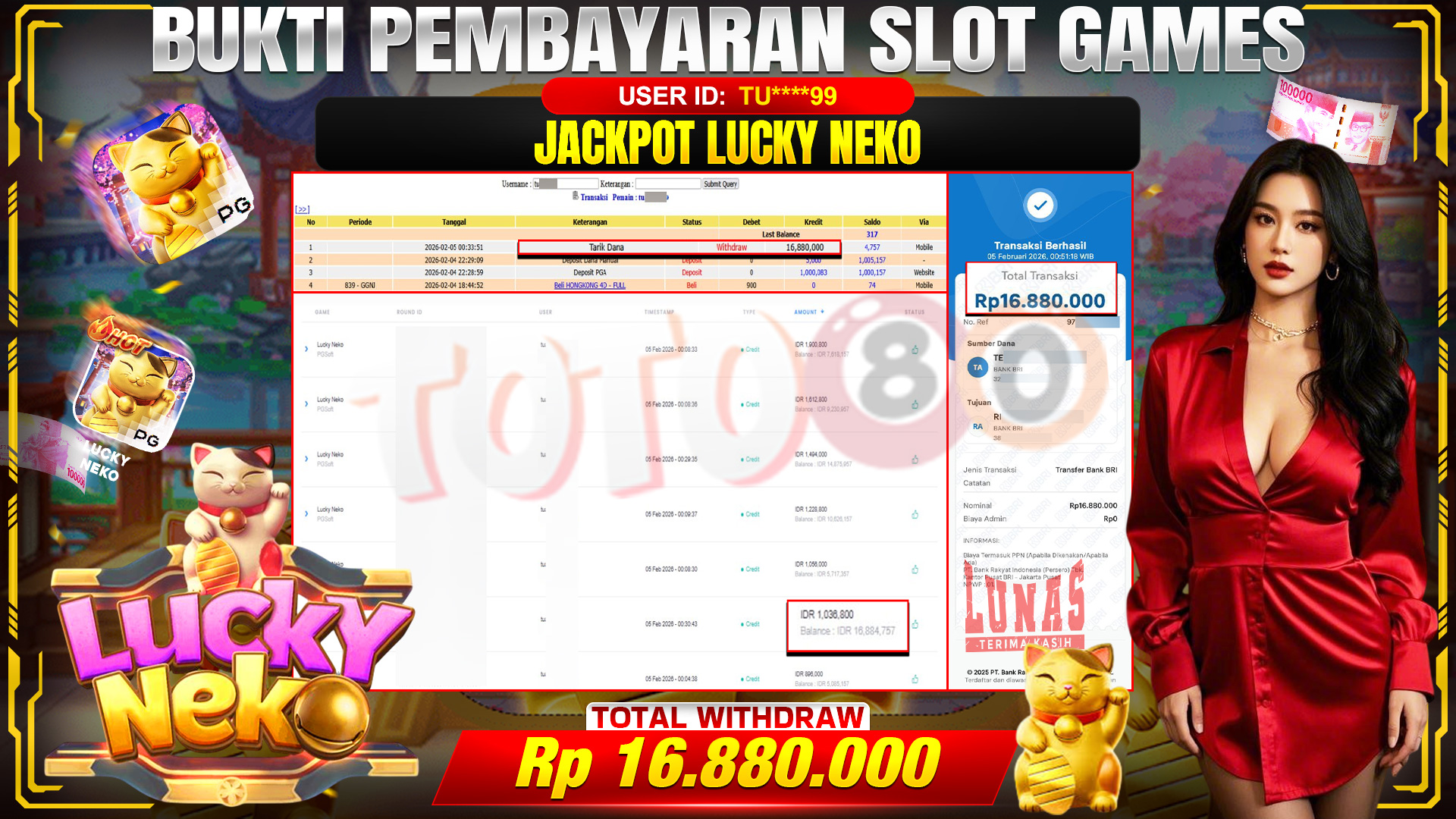 🎉 TOTO80 – JACKPOT SLOT LUCKY NEKO RP. 16,880,000,- TELAH DIBAYARKAN! 🎉