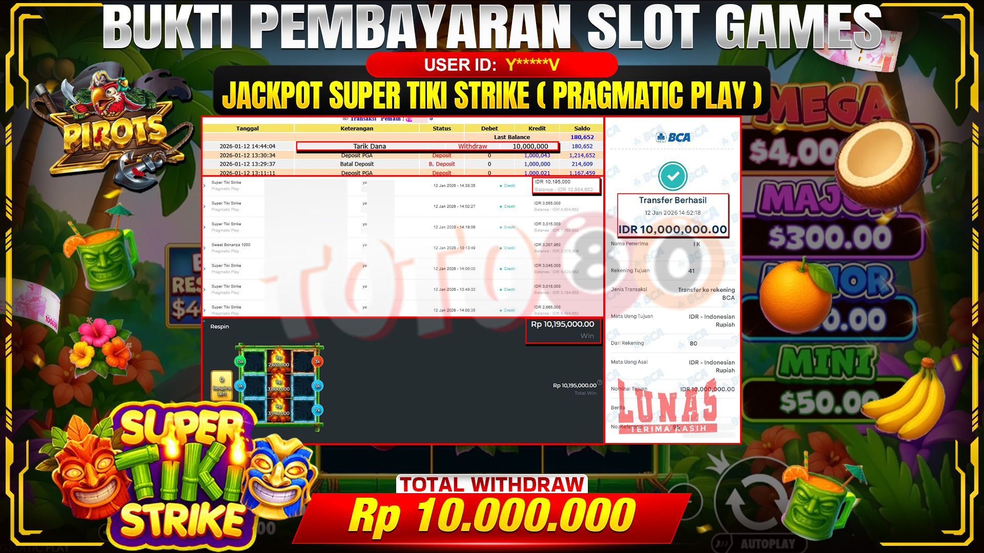 🎉 TOTO80 – JACKPOT SLOT SUPER TIKI STRIKE ( PRAGMATIC PLAY ) RP. 10,000,000,- TELAH DIBAYARKAN! 🎉