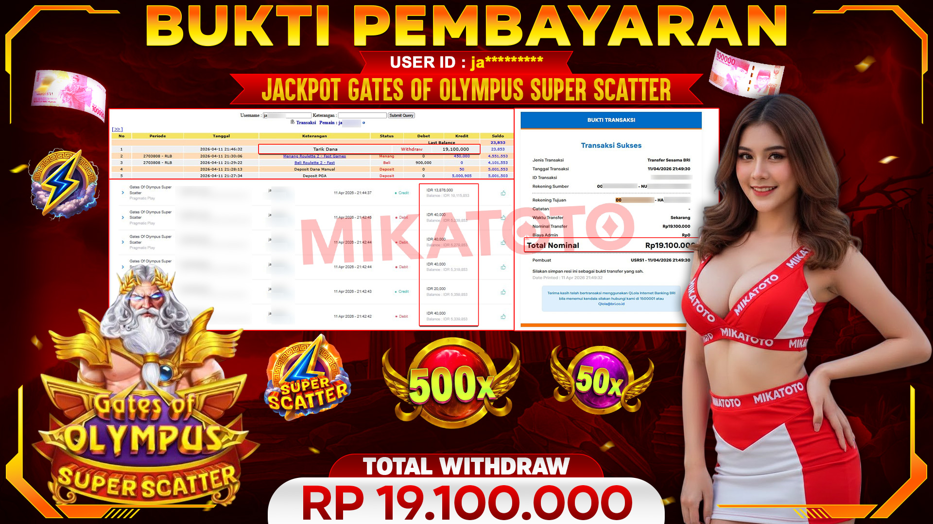 🏆 SELAMAT KEPADA PEMENANG JACKPOT DI Gates Of Olympus Super Scatter - Pragmatic Play 19,100,000🏆