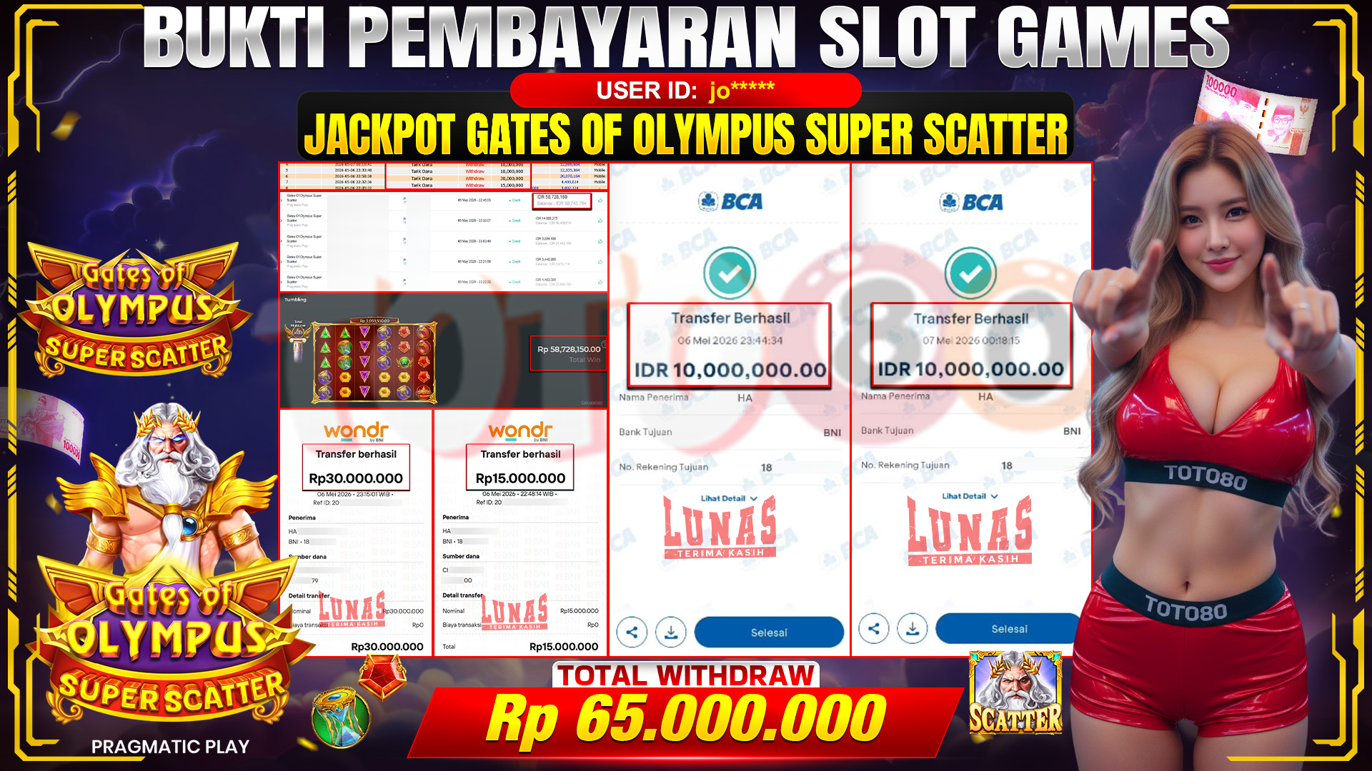 💰🎉 TOTO80 – JACKPOT SLOT GATES OF OLYMPUS SUPER SCATTER RP. 65,000,000,- TELAH DIBAYARKAN!💰🎉