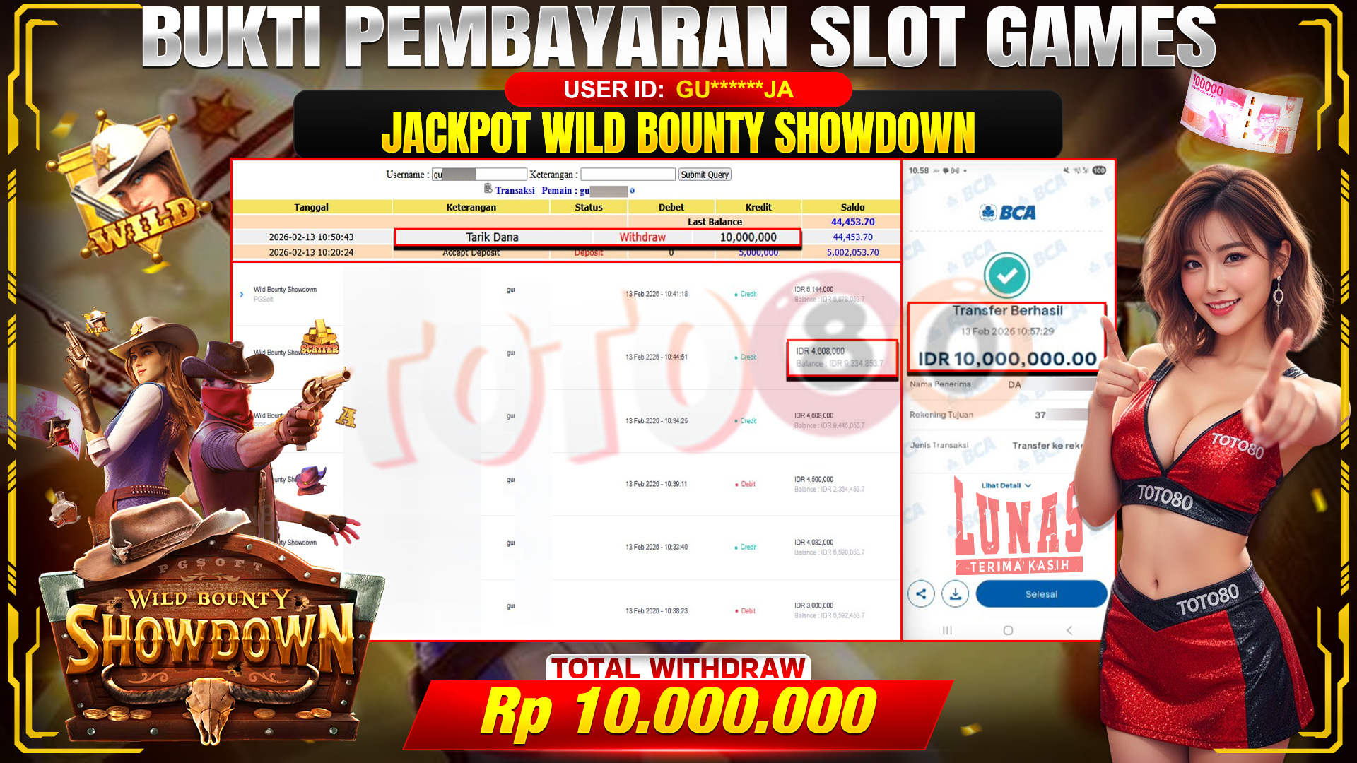 🎉 TOTO80 – JACKPOT SLOT WILD BONTY SHOWDOWN  RP. 10,000,000,- TELAH DIBAYARKAN! 🎉