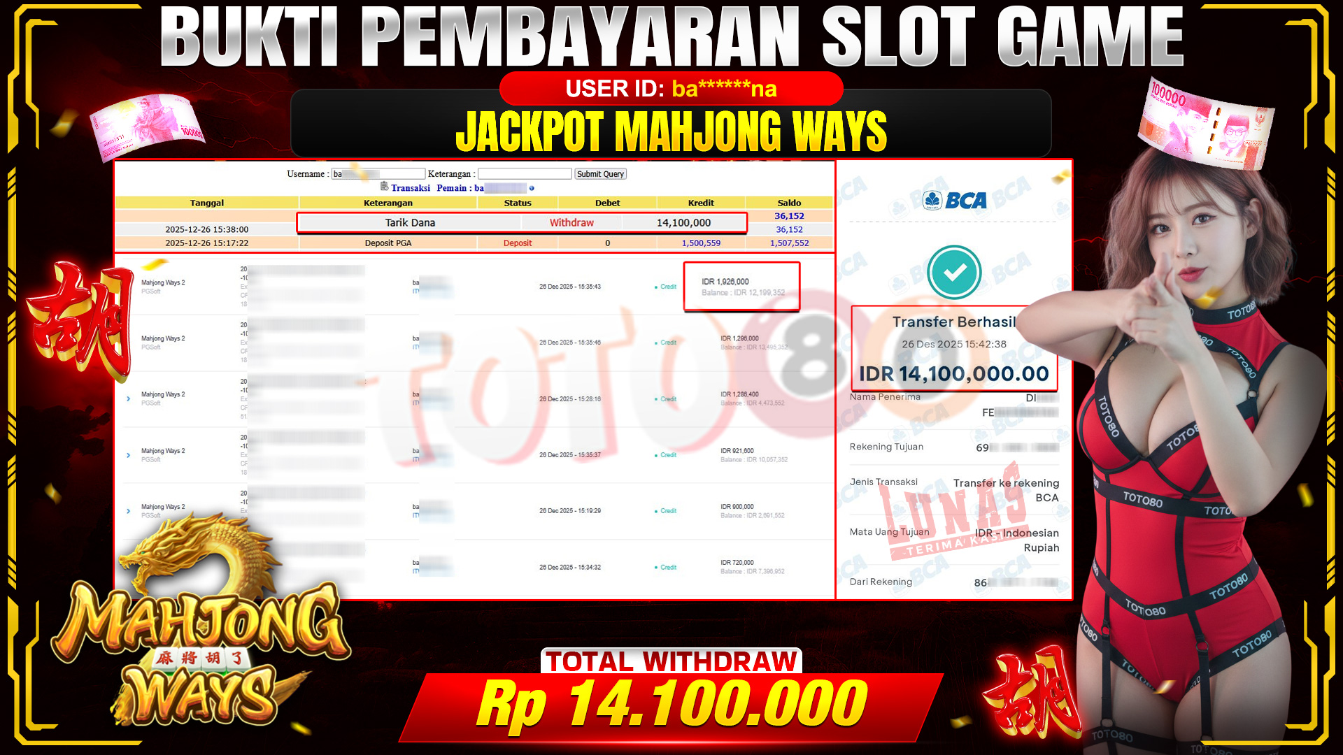 🎉 TOTO80 – JACKPOT SLOT MAHJONG WAYS RP. 14,100,000,- TELAH DIBAYARKAN! 🎉