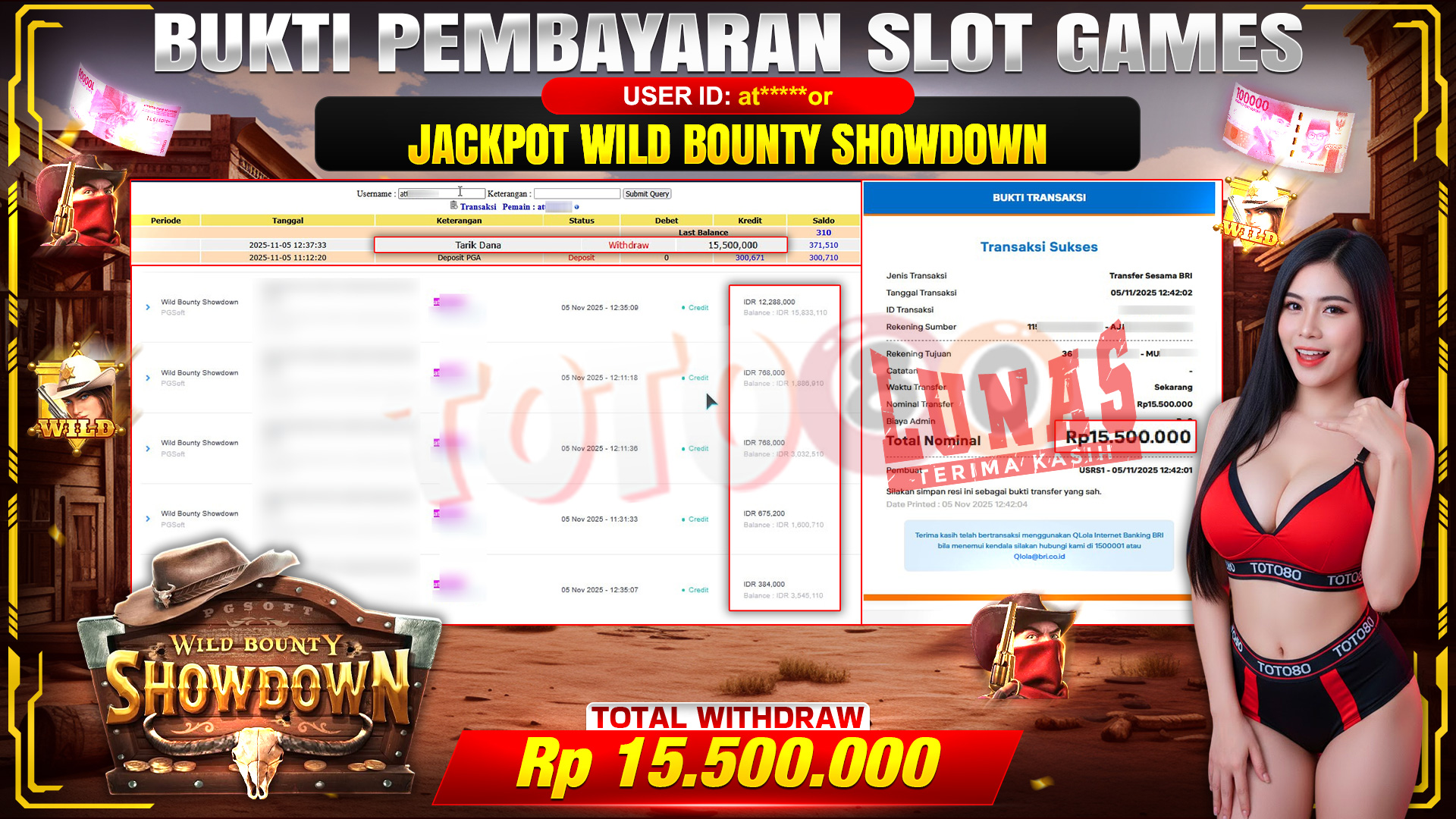 🎉 TOTO80 – JACKPOT SLOT WILD BOUNTY SHOWDOWN RP.15.500.000,- TELAH DIBAYARKAN! 🎉