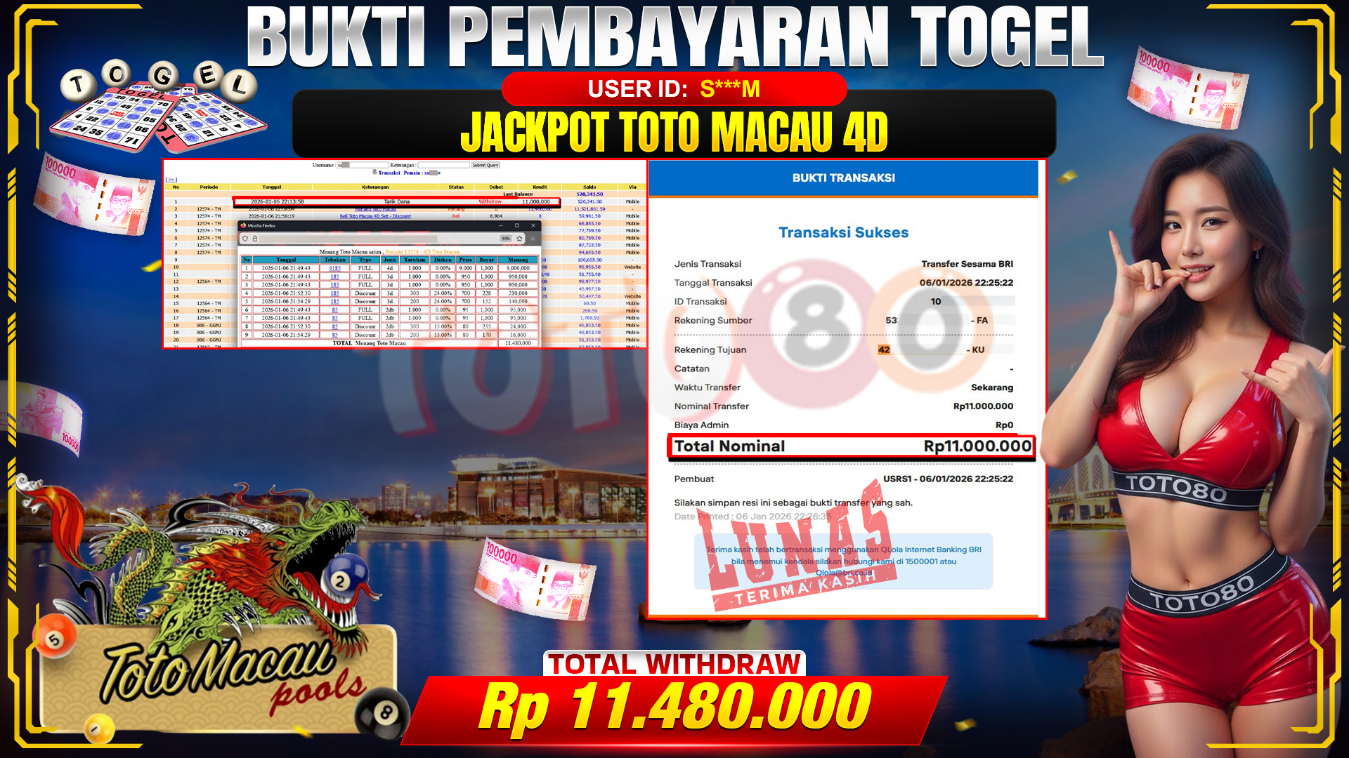 🎉 TOTO80 – JACKPOT TOGEL TOTO MACAU 4D RP. 11,480,000,- TELAH DIBAYARKAN! 🎉