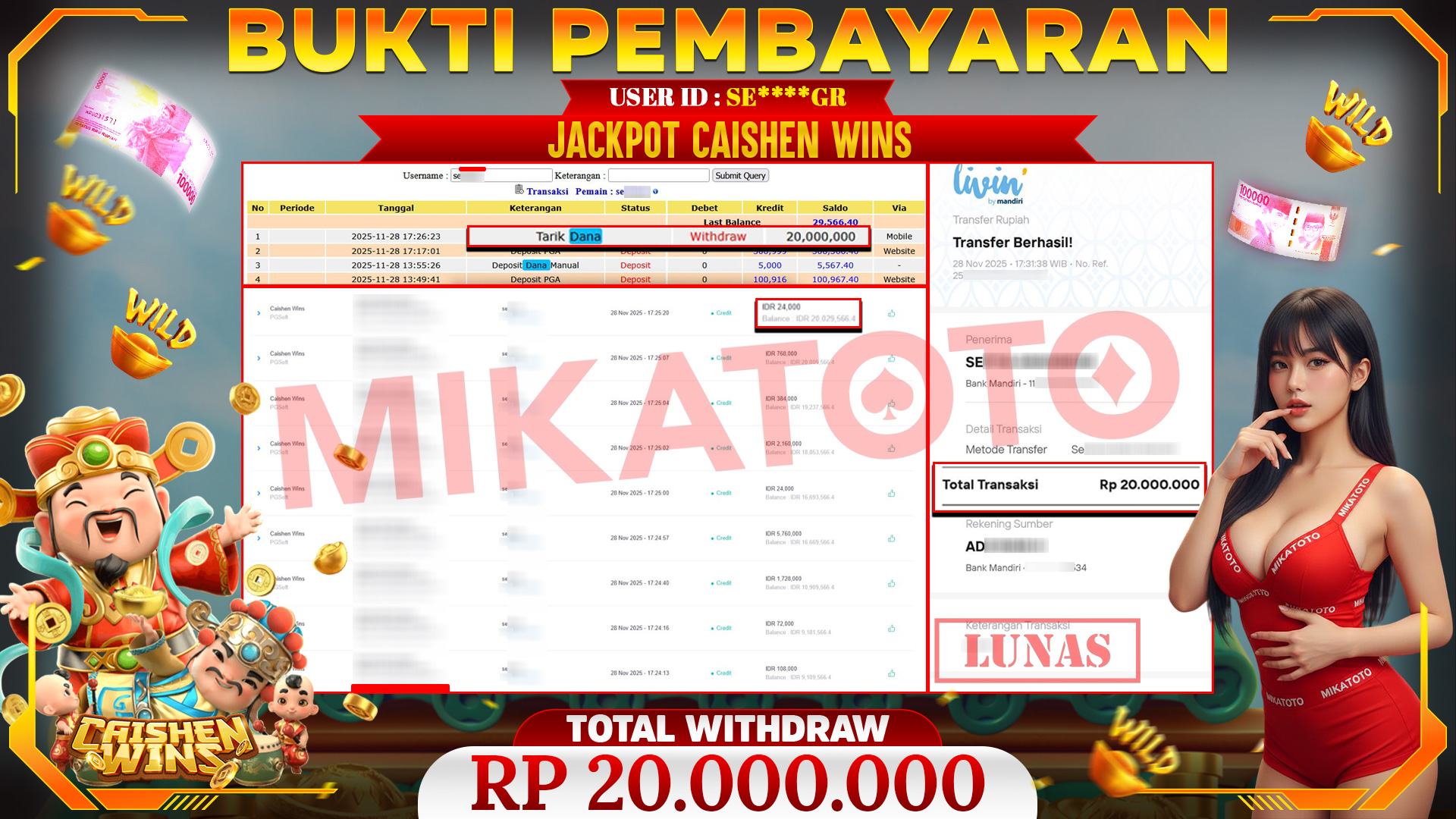 SELAMAT KEPADA PEMENANG JACKPOT DI Caishen Wins - PGSoft 20,000,000🏆