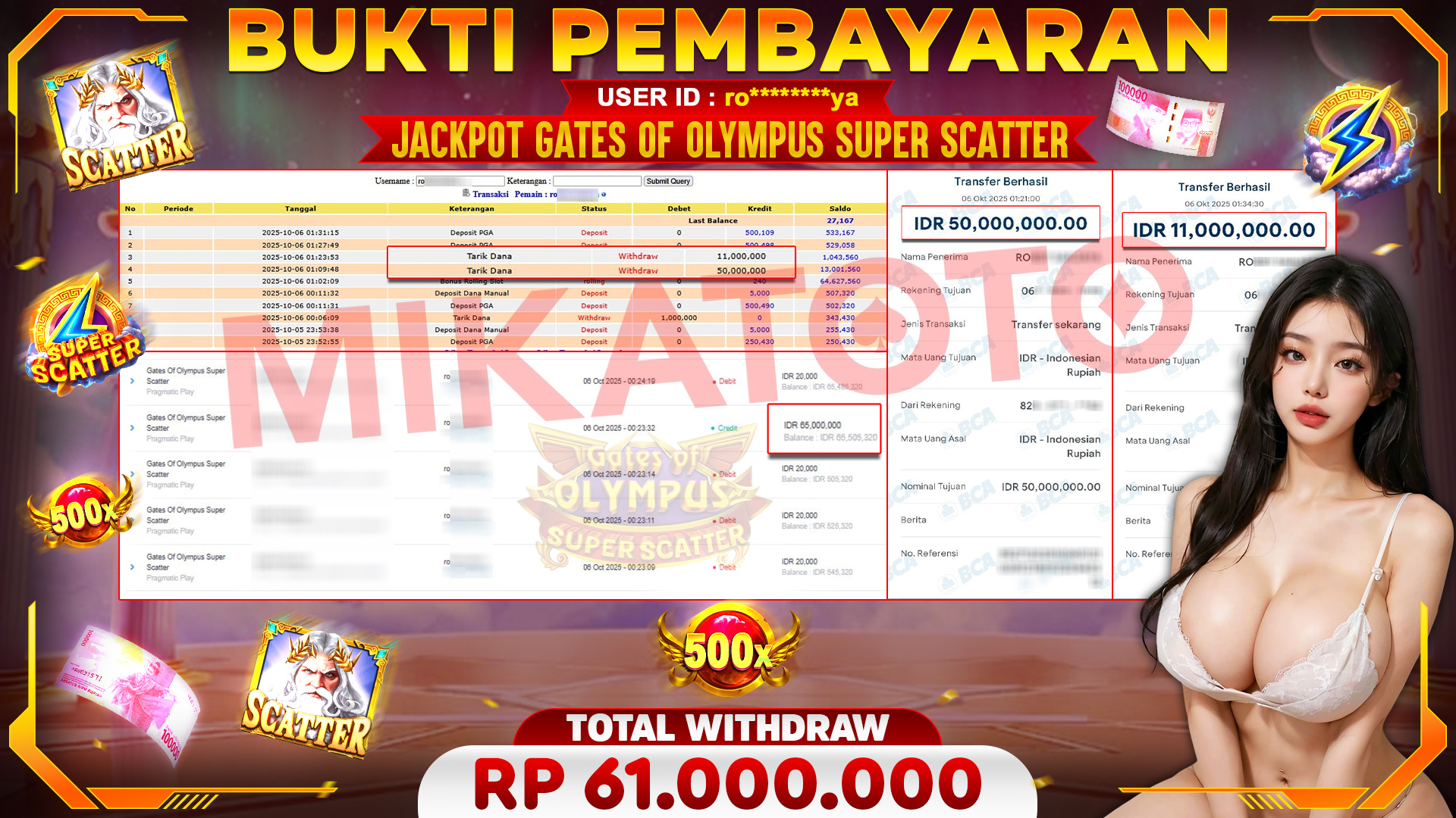 🏆 SELAMAT KEPADA PEMENANG JACKPOT DI Gates Of Olympus Super Scatter - Pragmatic Play 61,000,000🏆