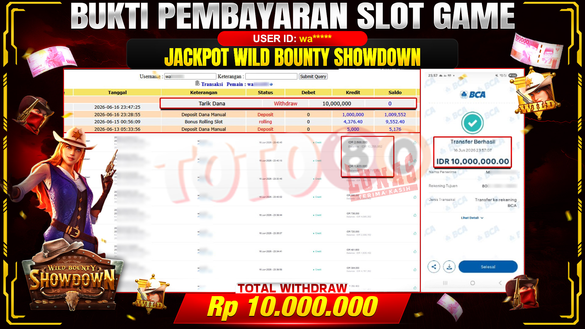 💰🎉 TOTO80 – JACKPOT SLOT WILD BOUNTY SHOWDOWN  RP. 10.000.000,- TELAH DIBAYARKAN!💰🎉