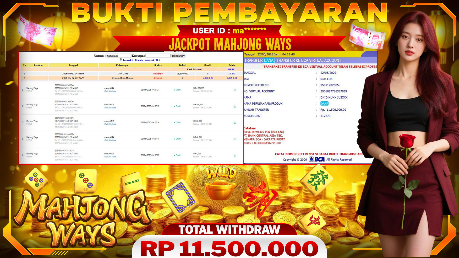 🏆 SELAMAT KEPADA PEMENANG JACKPOT DI Mahjong Ways - PGSoft 11,500,000🏆
