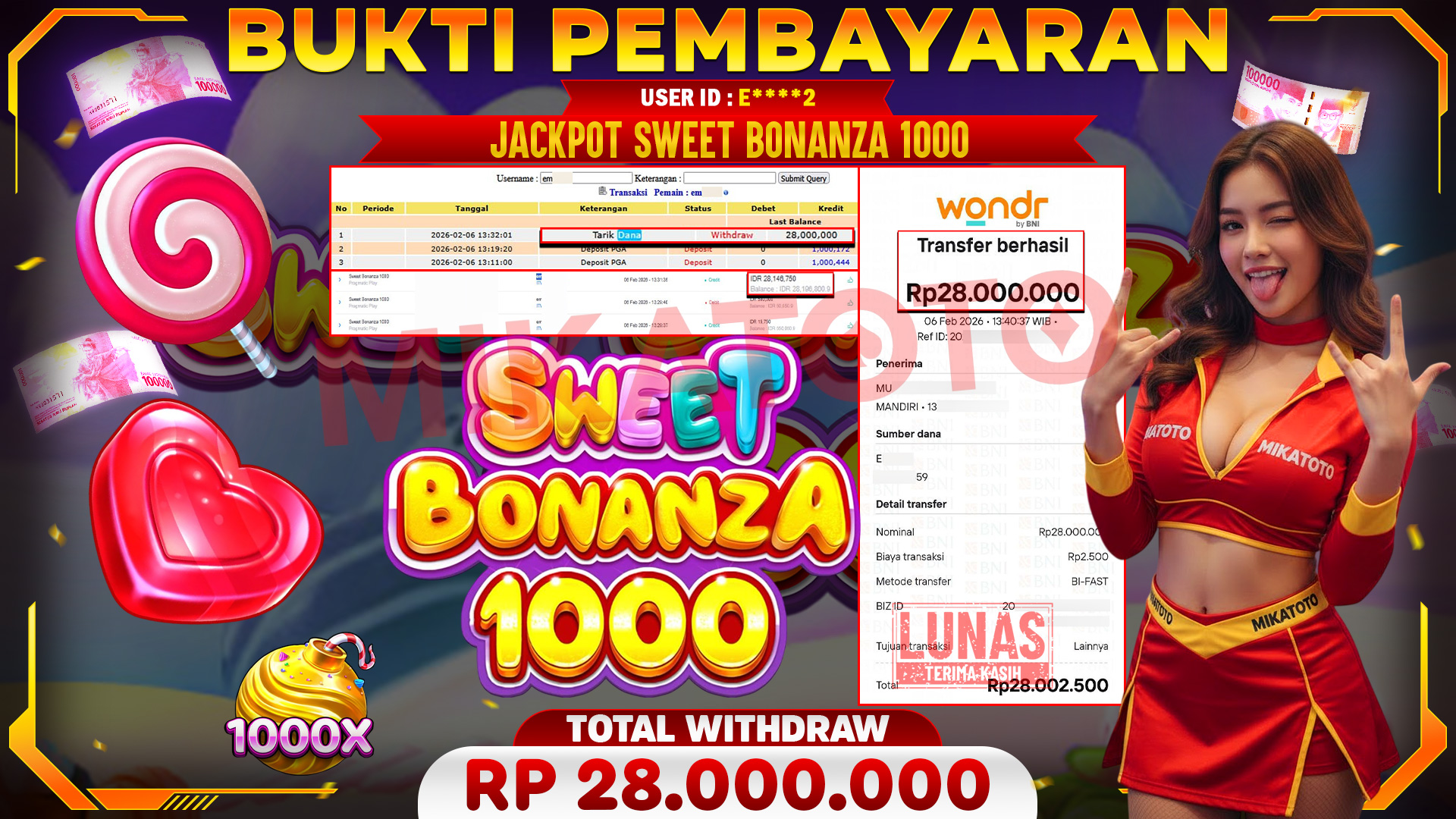 🏆 SELAMAT KEPADA PEMENANG JACKPOT DI Sweet Bonanza 1000 - Pragmatic Play 28,000,000🏆